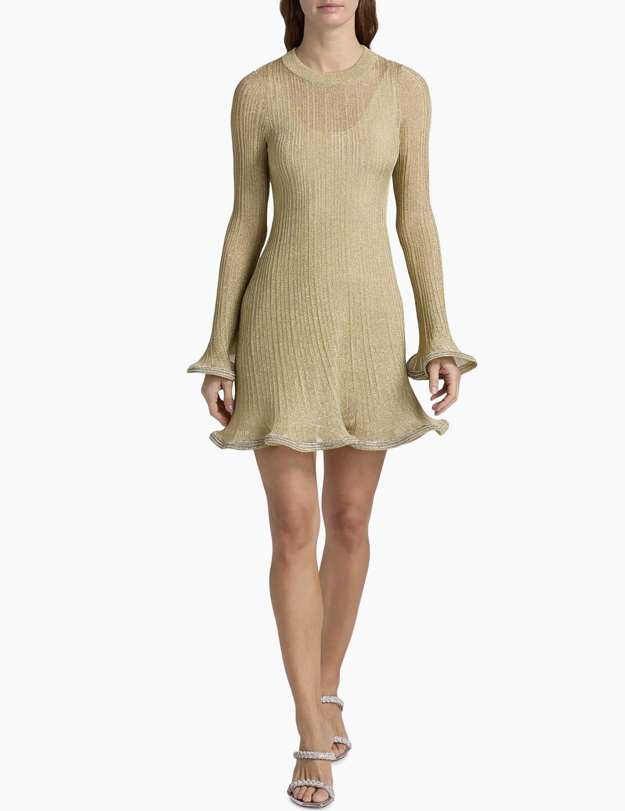 Simkhai SIMKHAI Zelda Metallic Flared Hem Rib-Knit Minidress size M Size M / US 6-8 / IT 42-44 - 2 Thumbnail