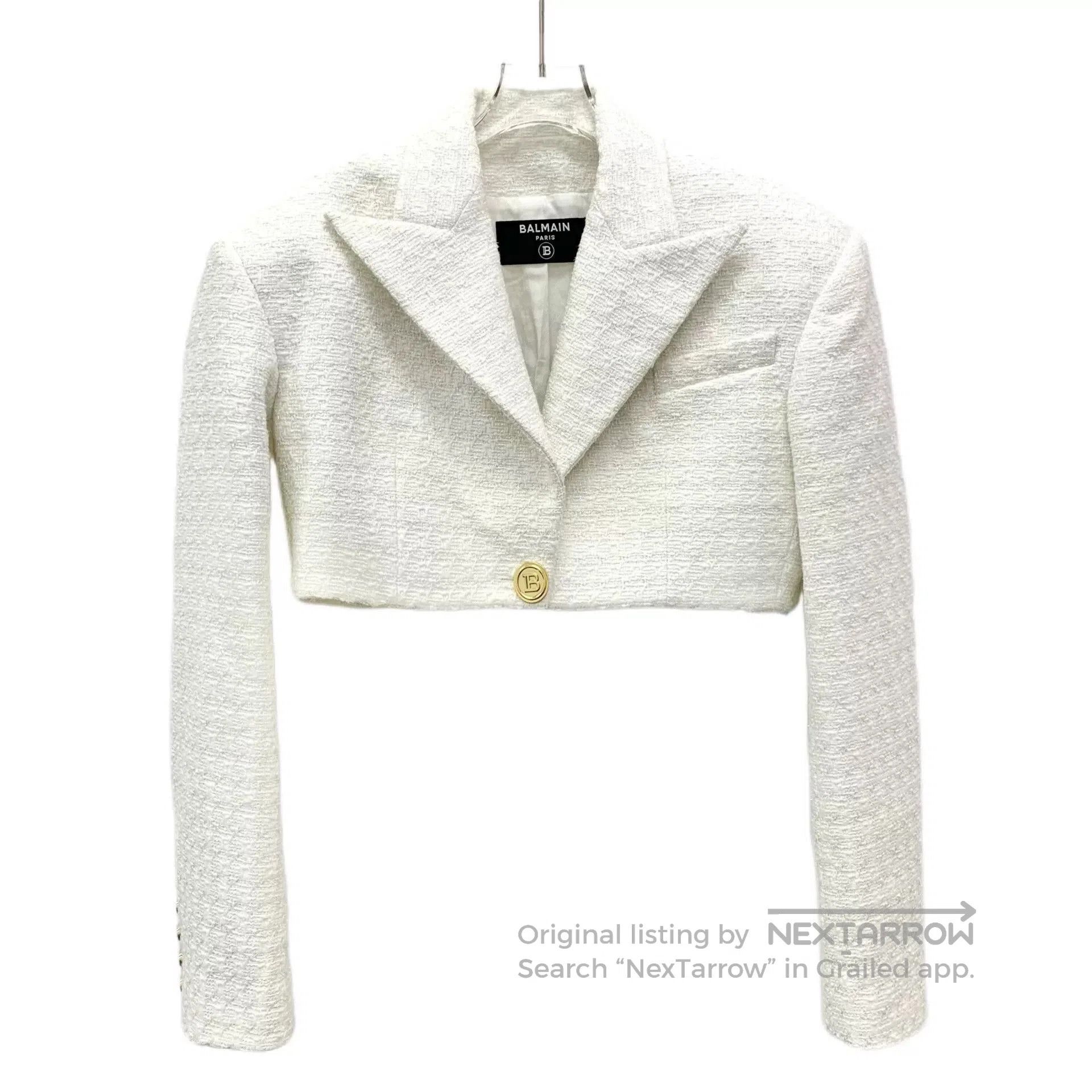 Balmain Balmain White Woven Short Coat. Size M / US 6-8 / IT 42-44 - 1 Thumbnail