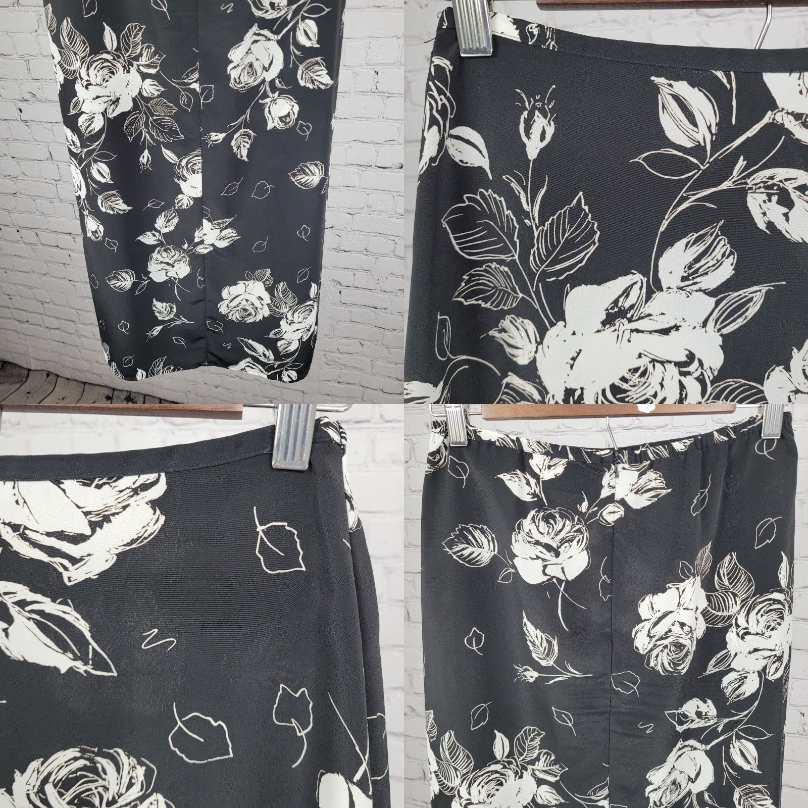 Express VINTAGE Express Skirt A-Line Women Long Black Roses Chiffon Floral Zip Elastic Waist 2 Summer Spring Fall Size 26" / US 2 / IT 38 - 8 Thumbnail