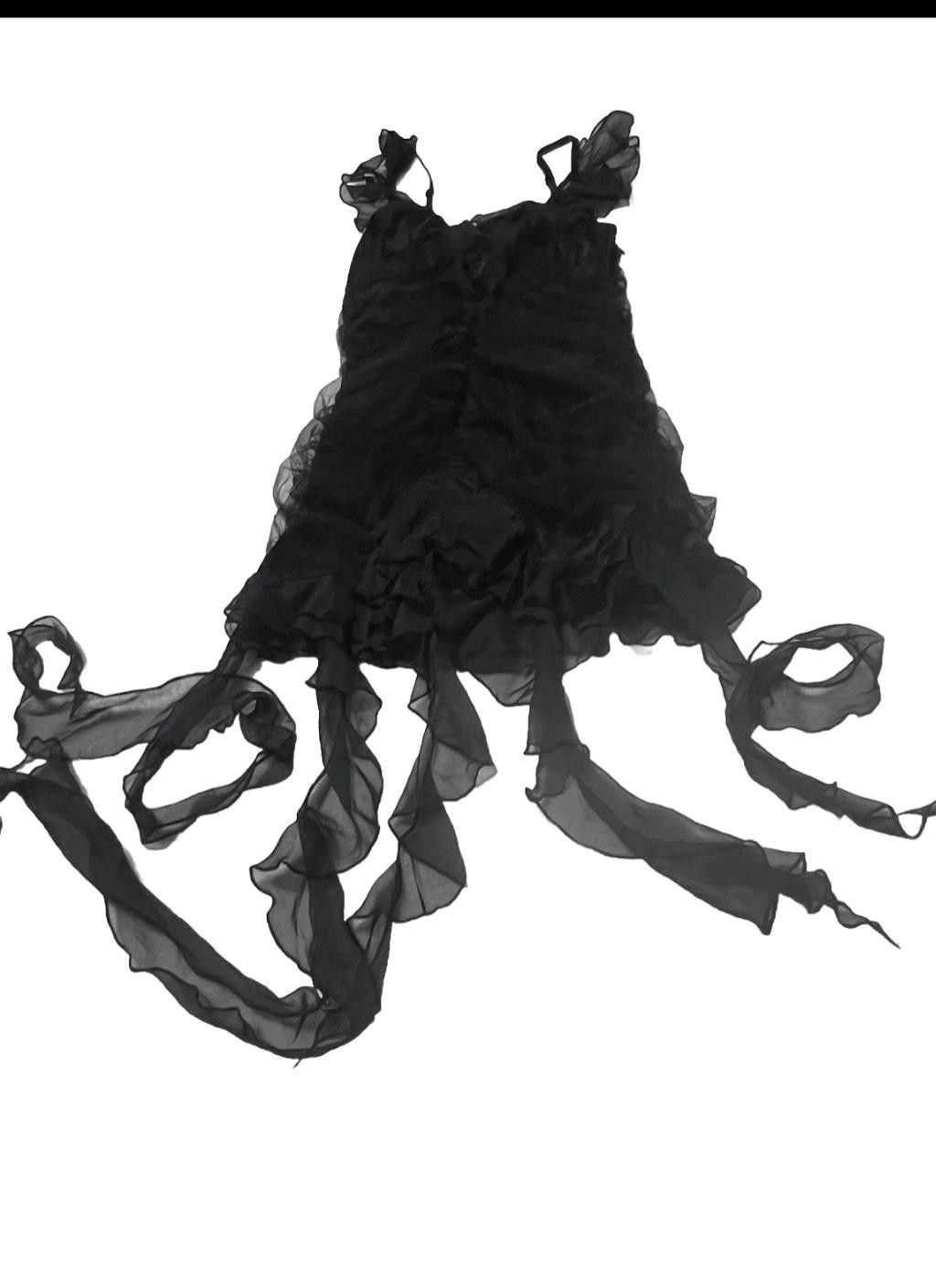 Designer black London mini dress tentacle dress ruffles ruching Size M / US 6-8 / IT 42-44 - 1 Thumbnail