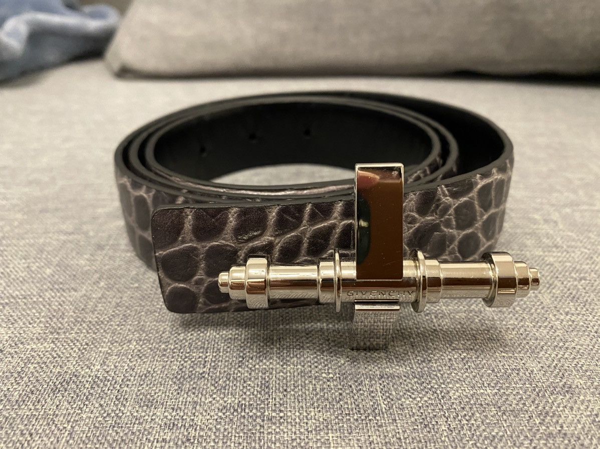 image of Givenchy Grey Obsedia Crocodile Effect Leather Belt 90, Men's (Size 32)
