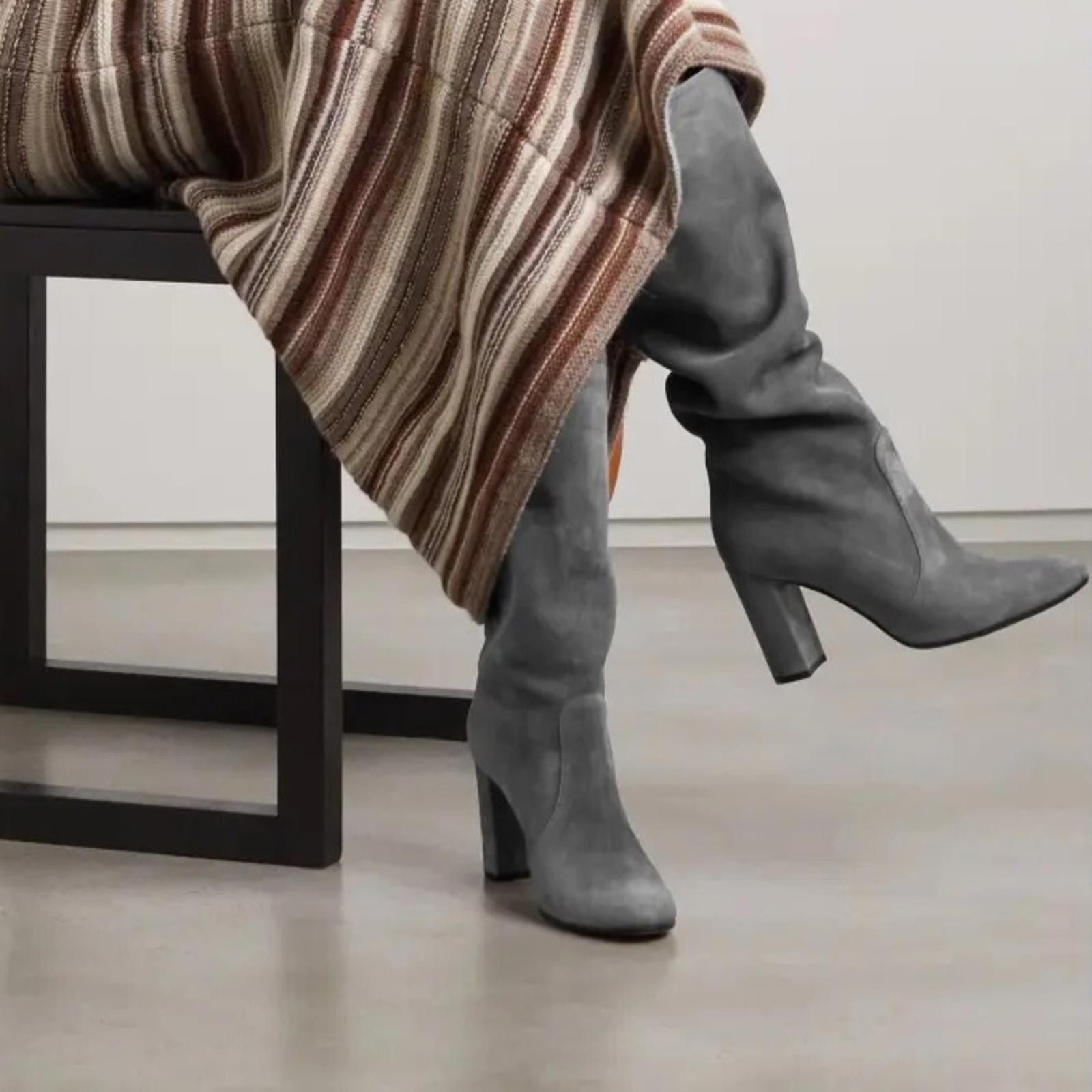 Gianvito Rossi Elegant Gray Suede Knee-High Boots with Block Heel Size US 8.5 / IT 38.5 - 1 Thumbnail