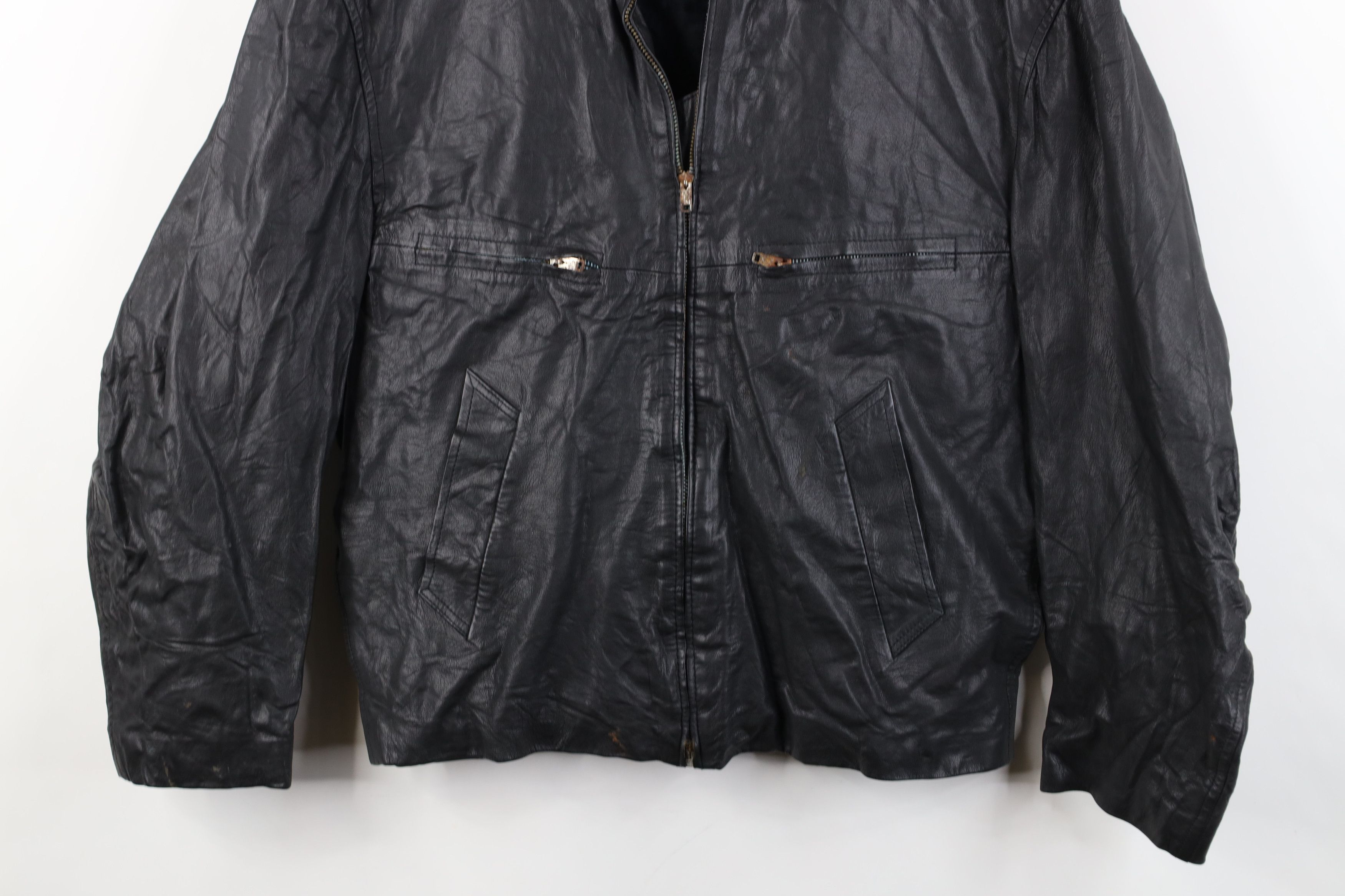Vintage AS IS Vintage 70s Streetwear Collared Leather Bomber Jacket Size XL / US 12-14 / IT 48-50 - 3 Thumbnail