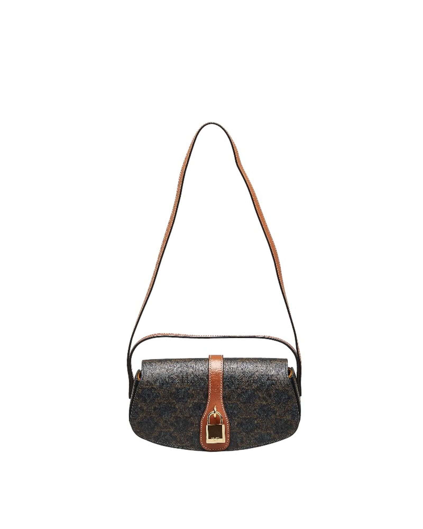 image of Celine Canvas Round Shoulder Bag With Triomphe Design In Excellent Condition in Black, Women's