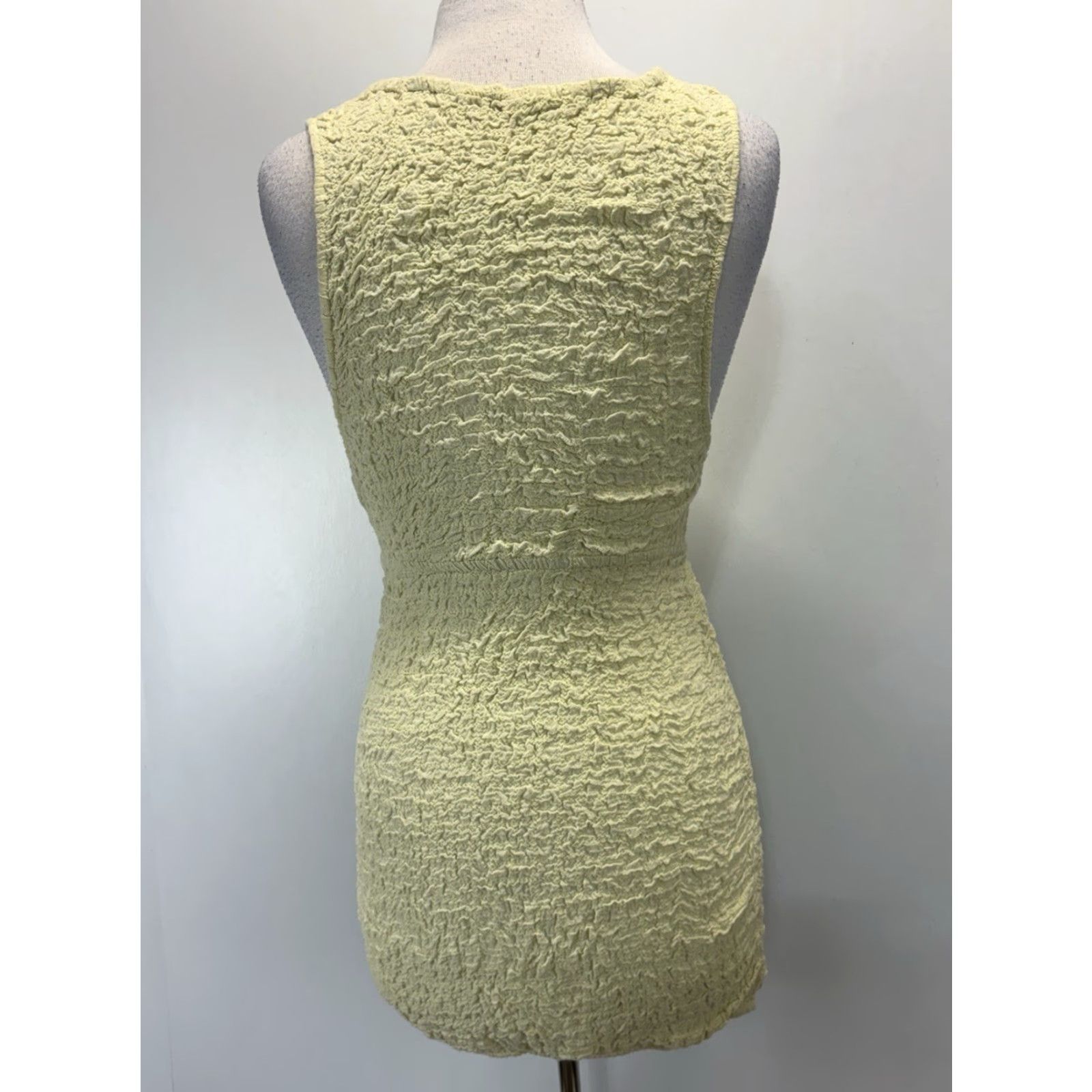 Free People Free People Textured Mini Dress X-Small Green Waist Cutout Club Stretch Size XS / US 0-2 / IT 36-38 - 3 Thumbnail