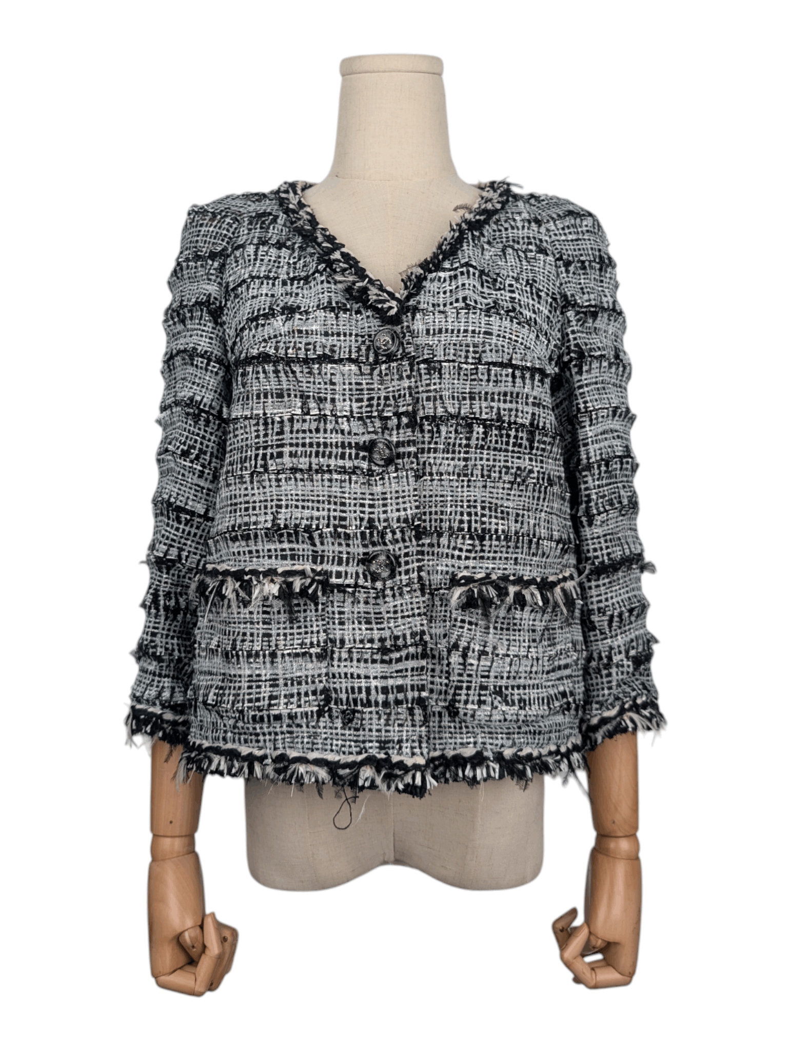 Chanel Chanel Black And White Tweed Jacket With "CC" Logo Buttons Size S / US 4 / IT 40 - 1 Thumbnail