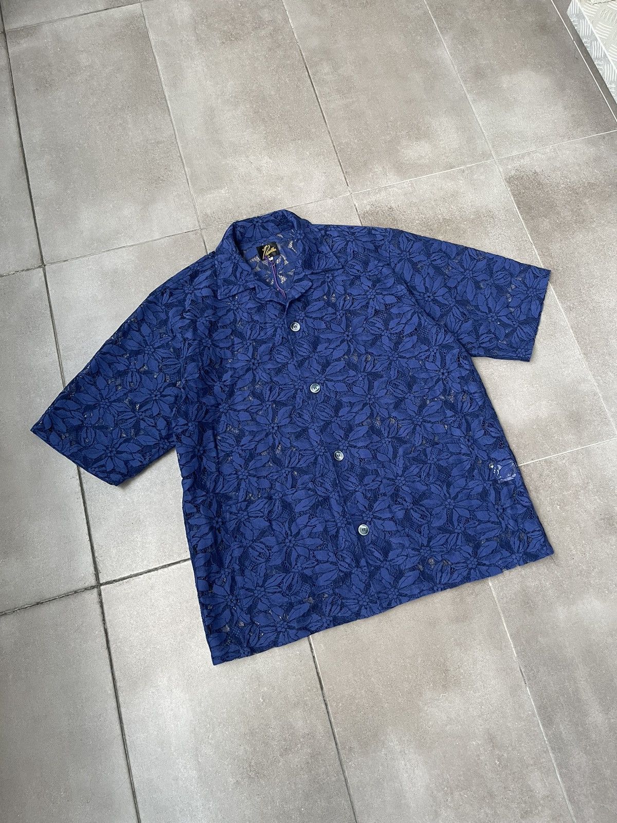 Needles !DS! SS23 Needles Cabana Lace Navy Short Sleeve Shirt Size US L / EU 52-54 / 3 - 10 Thumbnail