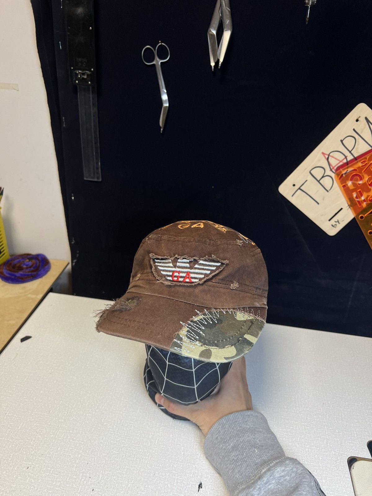 Other 🧢 Custom Distressed GA Military Cap Size ONE SIZE - 1 Thumbnail