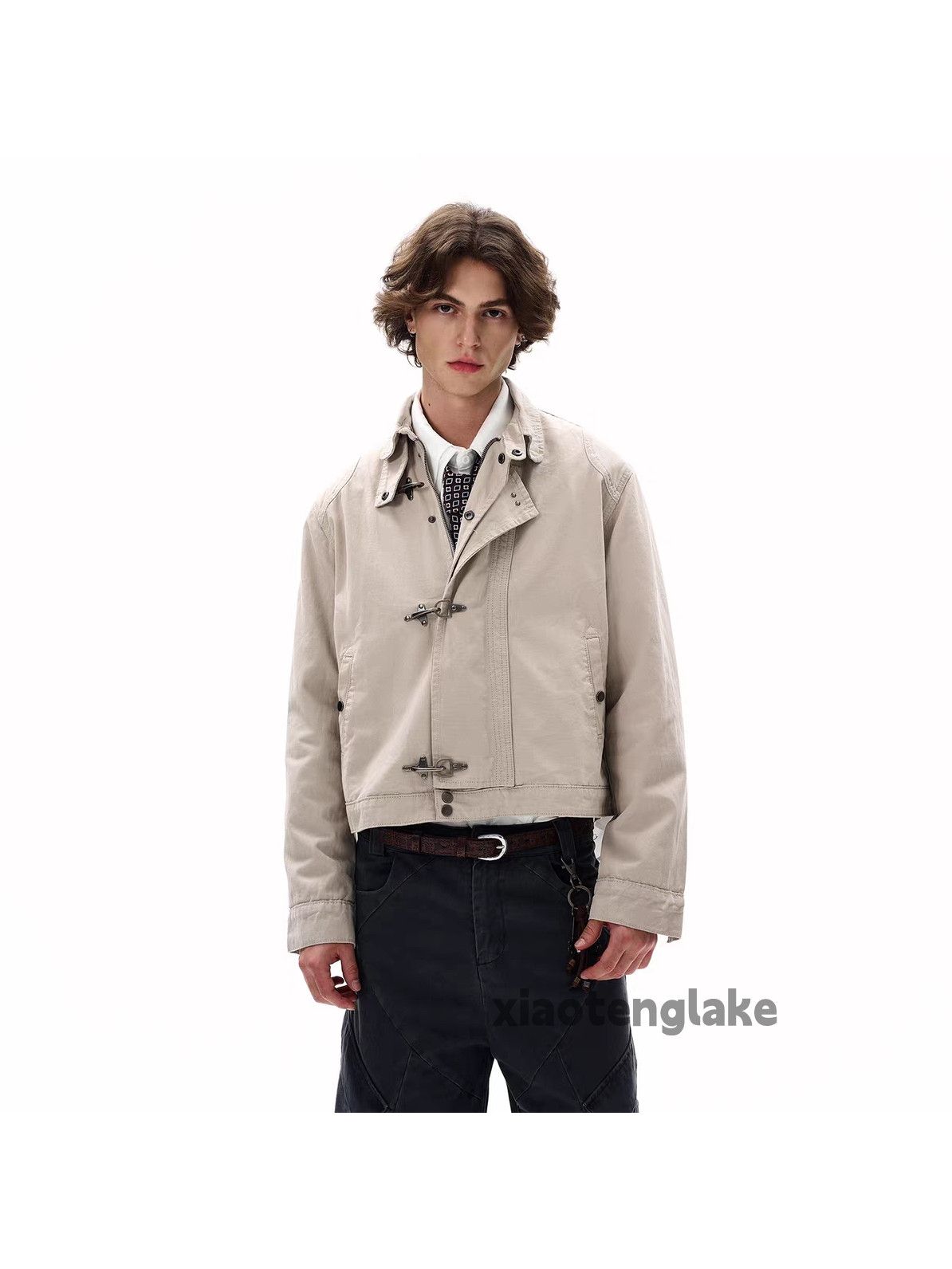 Unisex washed patchwork yuppie military cargo jacket