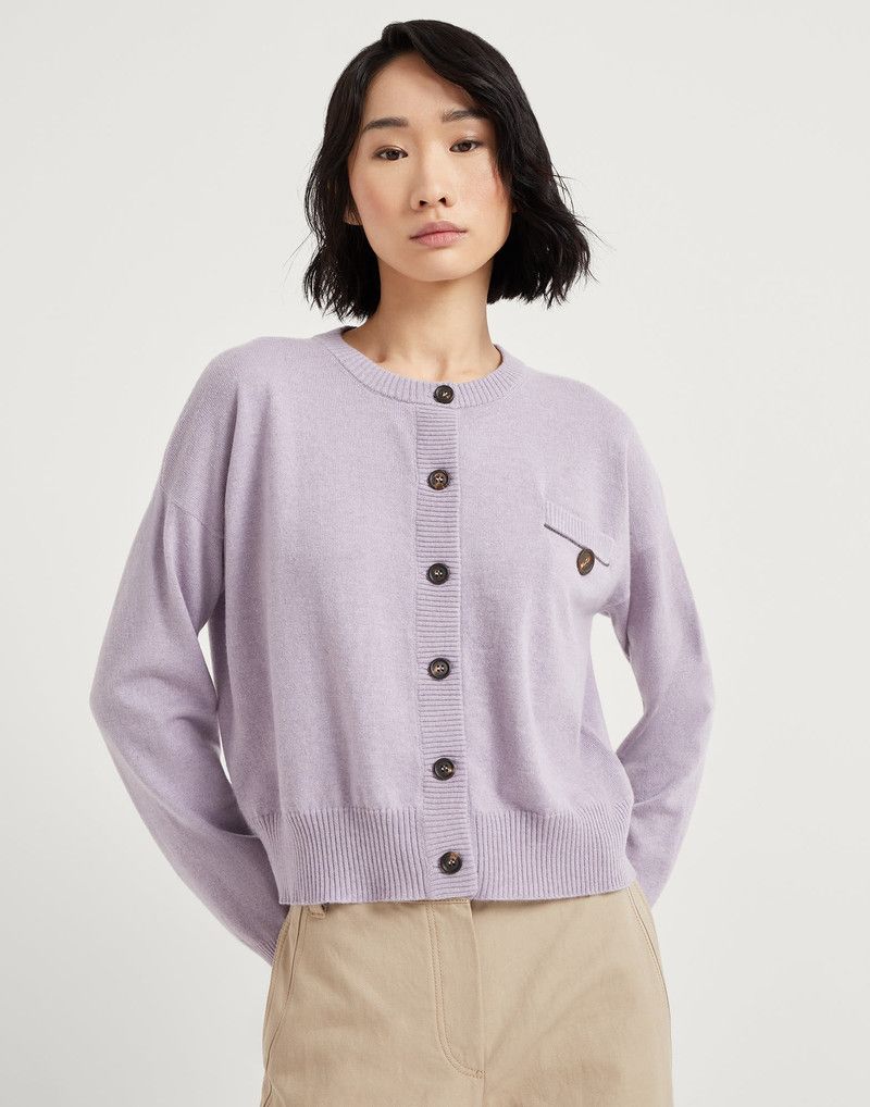 Brunello Cucinelli o1la1rc1a0326 Cashmere Cardigan With Monili in Purple Size XL / US 12-14 / IT 48-50 - 1 Thumbnail