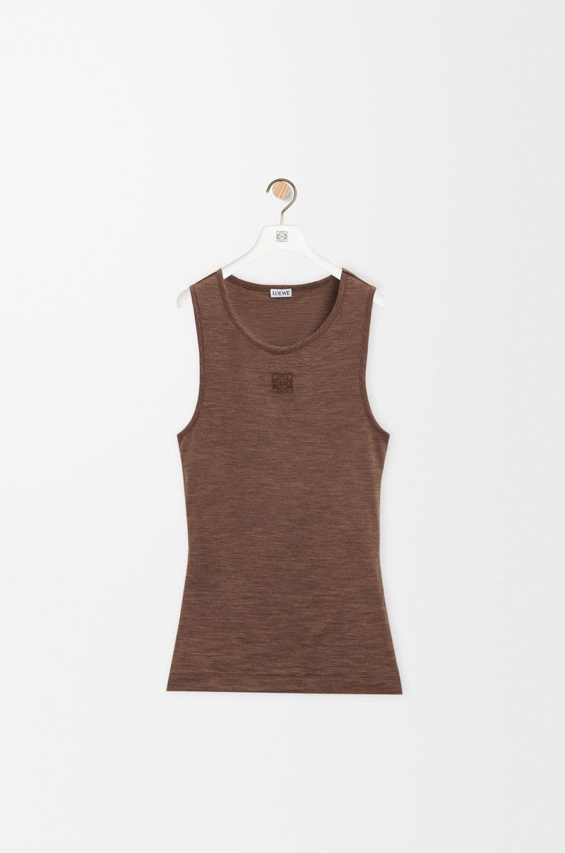 Loewe o1in1g0426 Anagram Tank Top in Stretch Wool Chocolate Brown Size S / US 4 / IT 40 - 1 Thumbnail