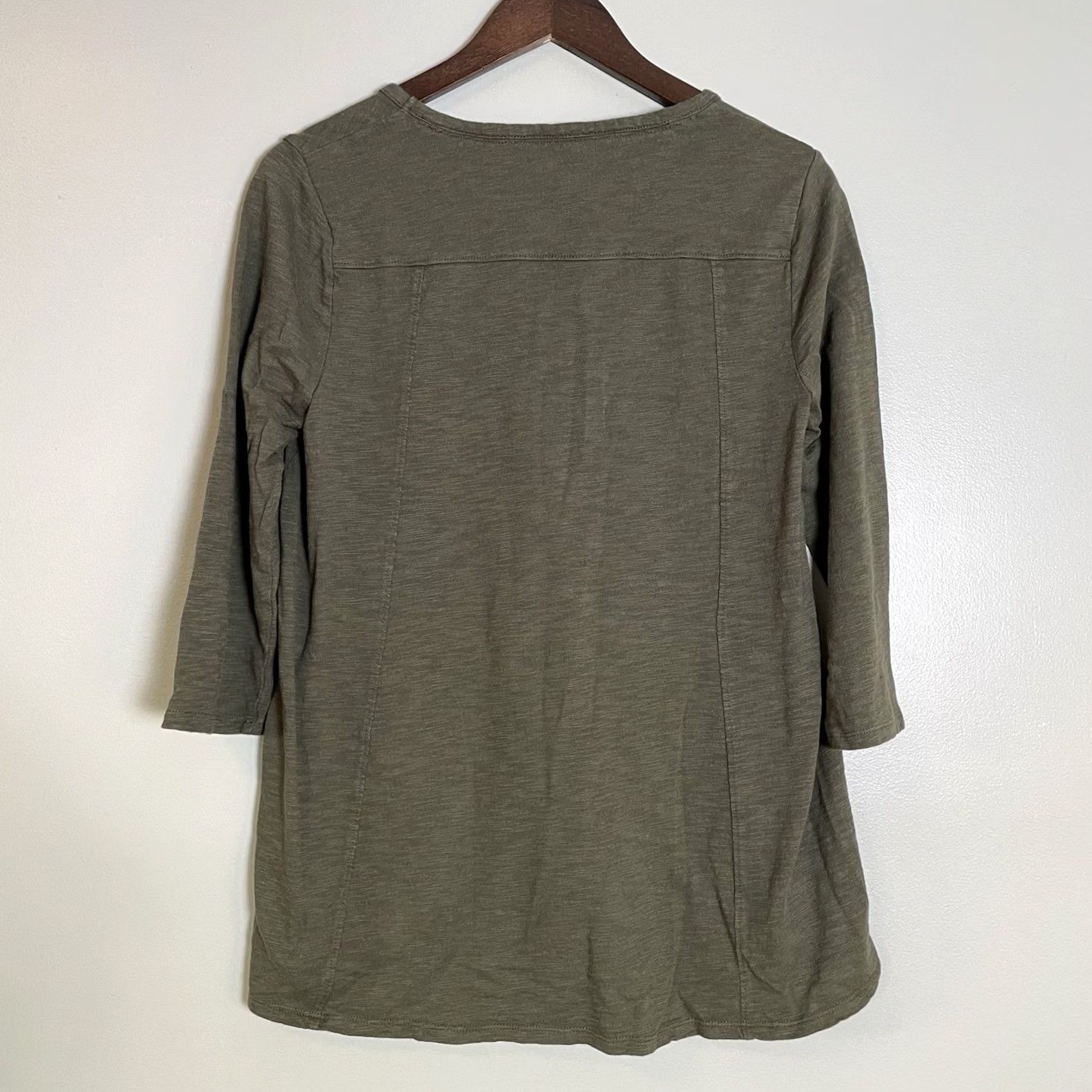 Vintage Chico's Tee Top Blouse Woman M Cotton Slub 3/4 Sleeve Olive Green Casual Shirt Size M / US 6-8 / IT 42-44 - 4 Thumbnail