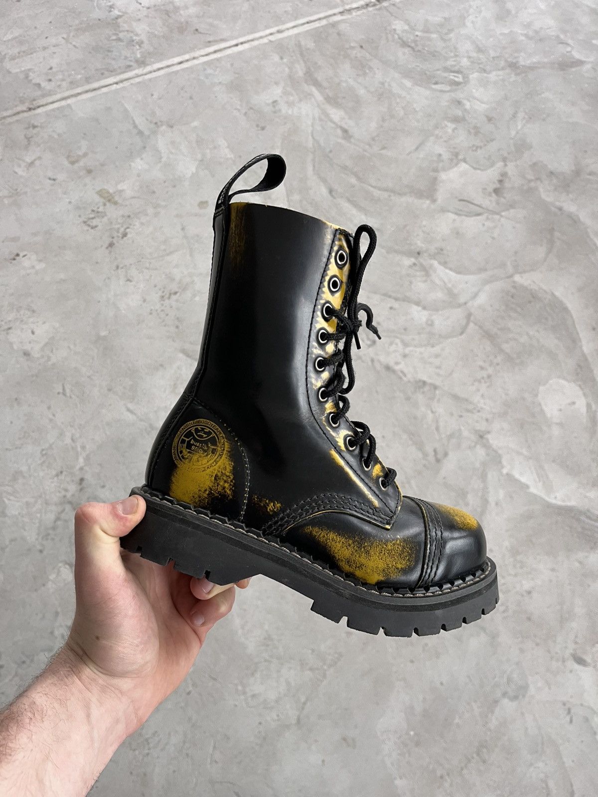 New Rock Vintage Hype Busta Grip Steel Toe Black Yellow High Boots Size US 6 / IT 36 - 1 Thumbnail