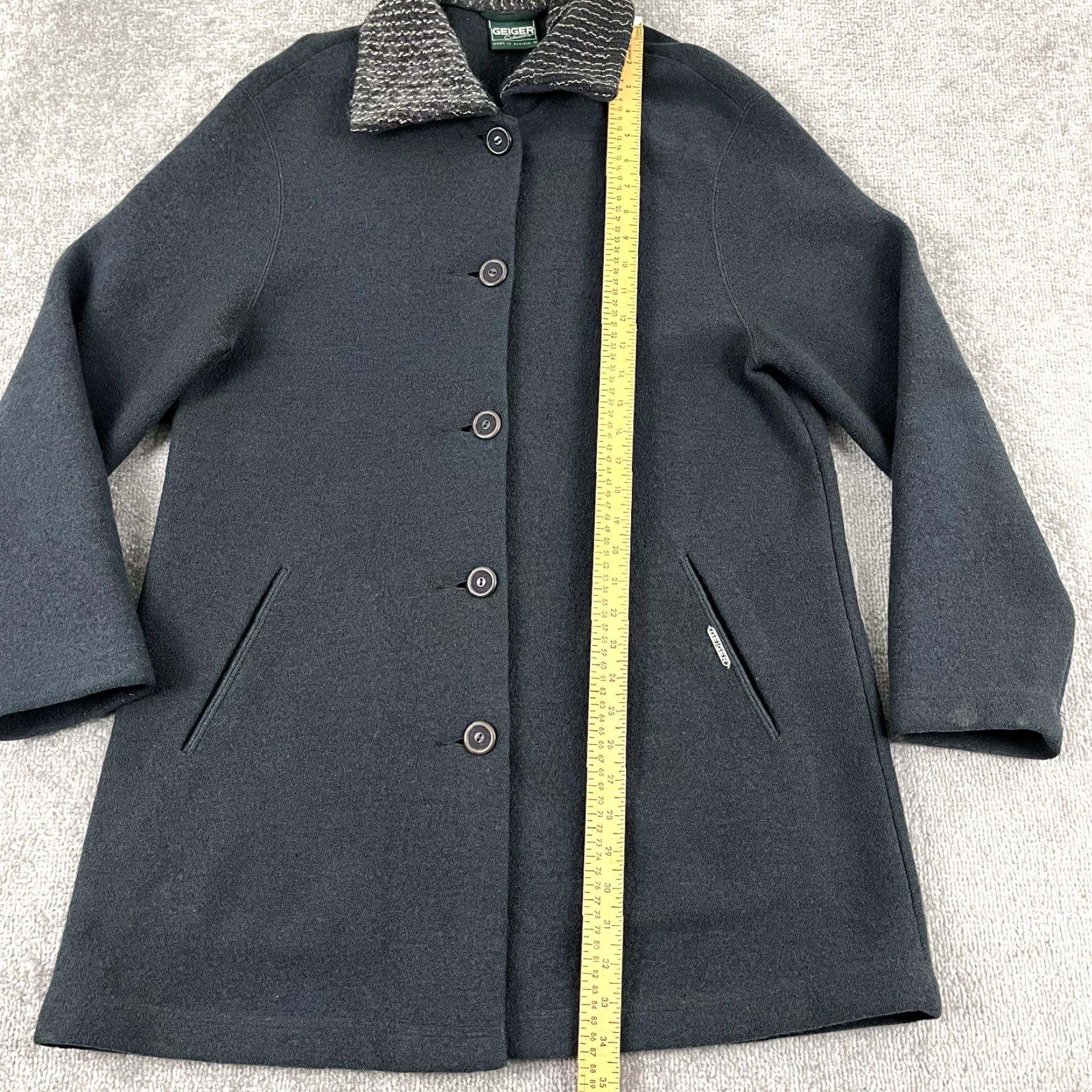 GEIGER Jacket Womens Size 40 Gray Boiled Wool Button Car Coat Pockets Austria
