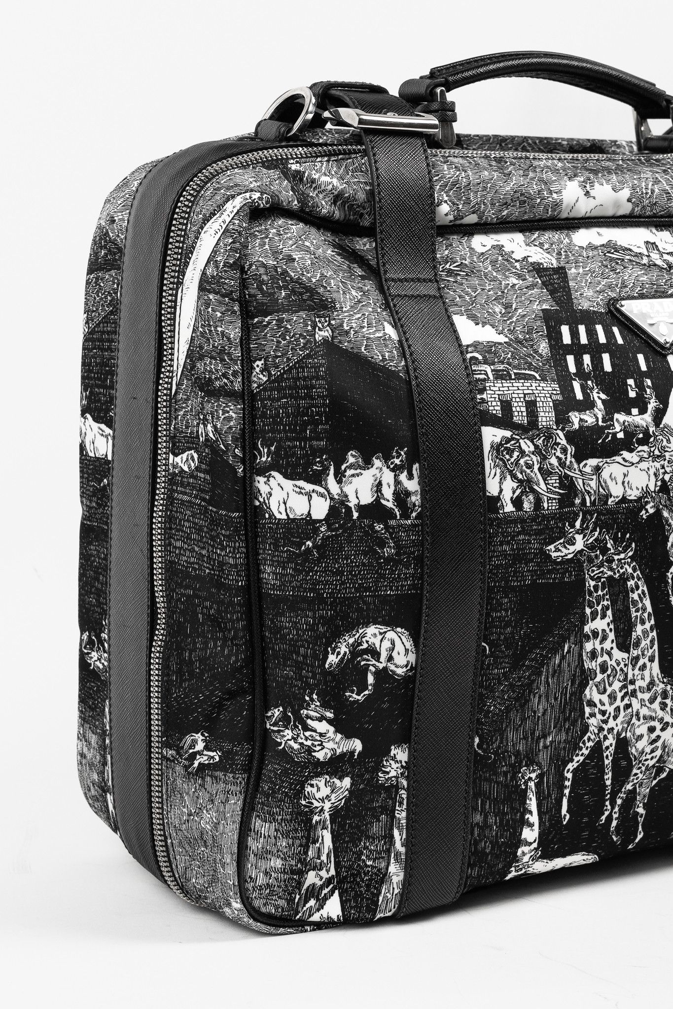 Prada Prada AW/16 Animal Kingdom Nero & Avorio Tessuto Suitcase Size ONE SIZE - 7 Thumbnail