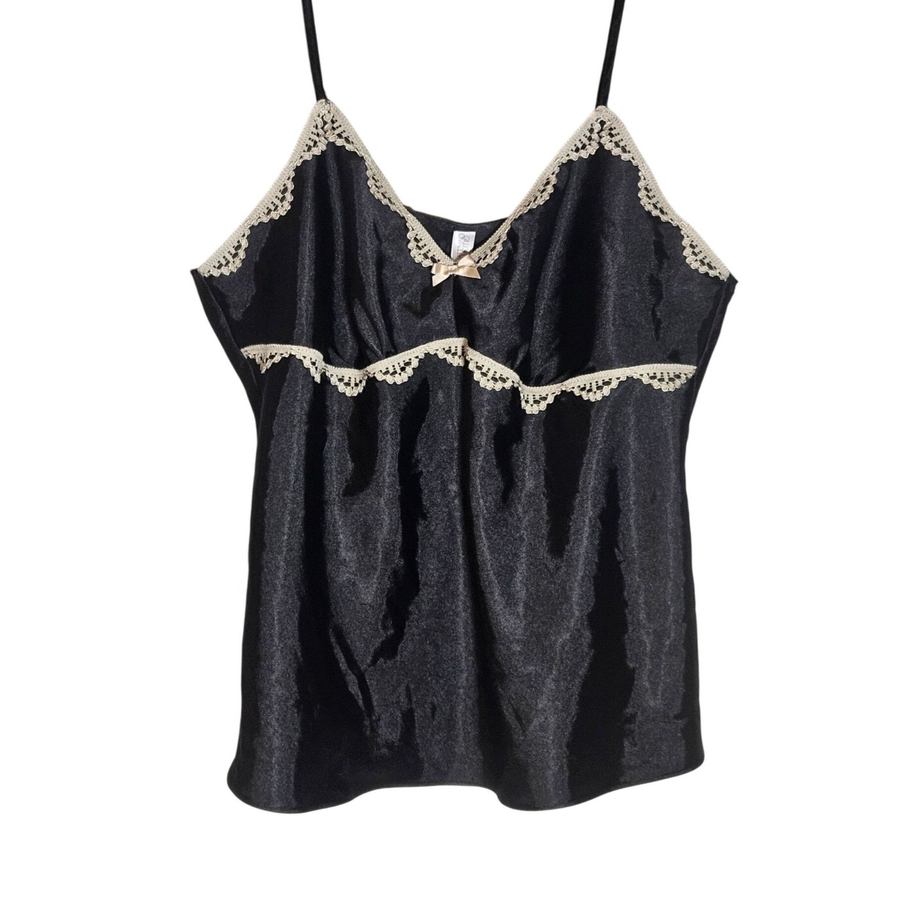 Other Gilligan & O’Malley Women’s Black Satin Cami L Lace Trim Whi Size L / US 10 / IT 46 - 3 Thumbnail