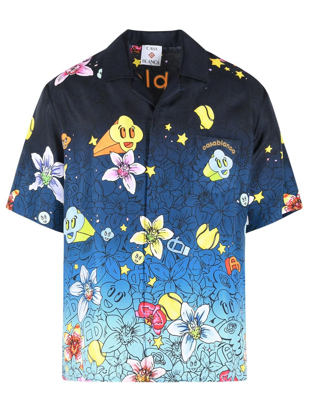 Casablanca CASABLANCA 'Graffiti Repeat' Blue Silk Shirt Size US L / EU 52-54 / 3 - 1 Thumbnail