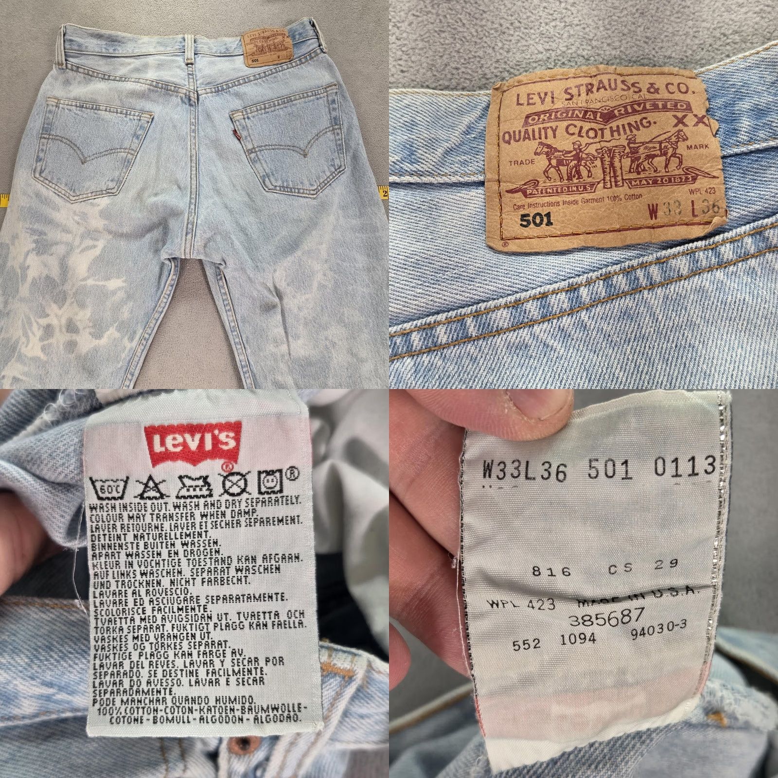 Levi's VINTAGE Levi's 501 Jeans Mens 31x29 Blue Light Wash Button Fly Straight Denim 29 Inseam Regular Fit Pockets Logo Distressed Size US 31 - 10 Thumbnail