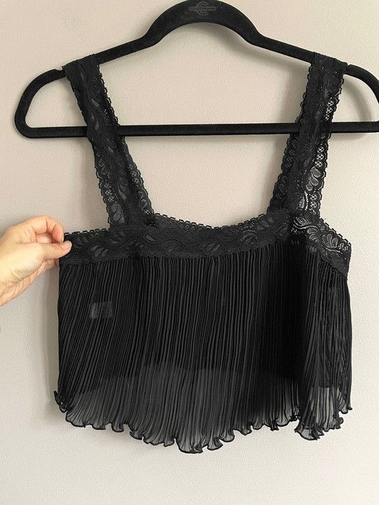 Vintage Black Lace Pleated Chiffon Camisole Semi-Sheer Shorts Set Size 28" / US 6 / IT 42 - 2 Thumbnail