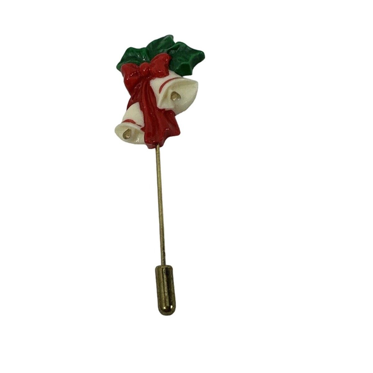 Unknown London VTG Christmas White Bells Red Ribbon Holly Leaves Stick Pin Size ONE SIZE - 1 Thumbnail