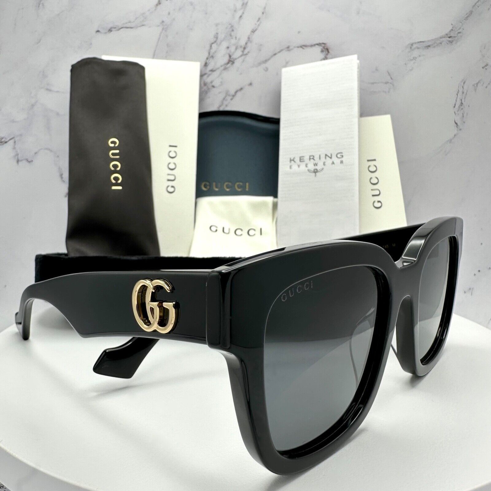 Gucci New Gucci Sunglasses Black Gold GG Logo 52-21-145 Authentic Size ONE SIZE - 2 Thumbnail