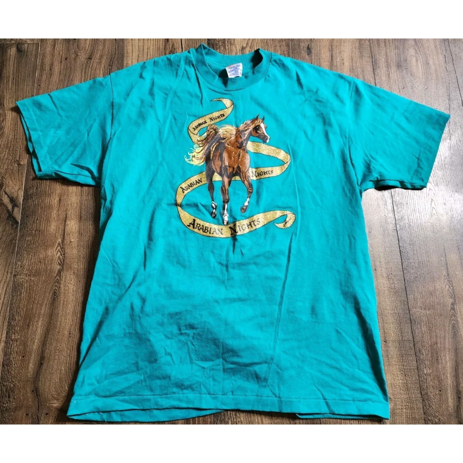 Hanes VINTAGE Arabian Nights Show Souvenir T Shirt Single Stitch Horse Mens XL Hanes Green 1990s 90s Size US XL / EU 56 / 4 - 2 Thumbnail