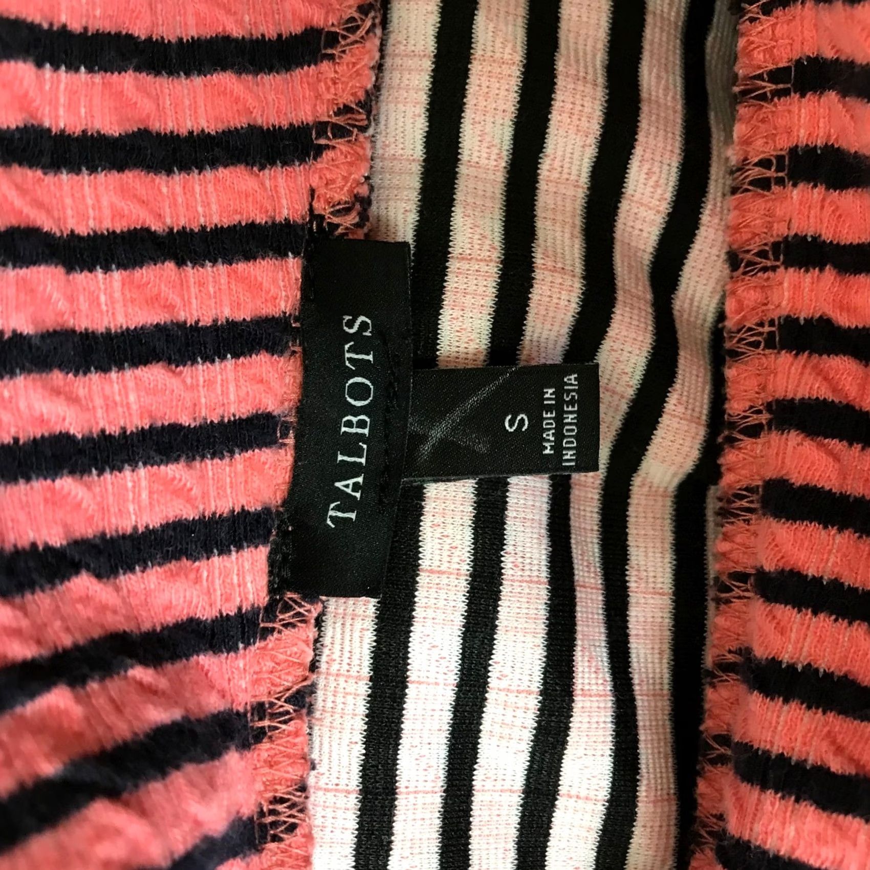 Talbots Talbots Womens Pink Navy Striped Textured Funnel Neck Button Top Size S Size S / US 4 / IT 40 - 7 Thumbnail
