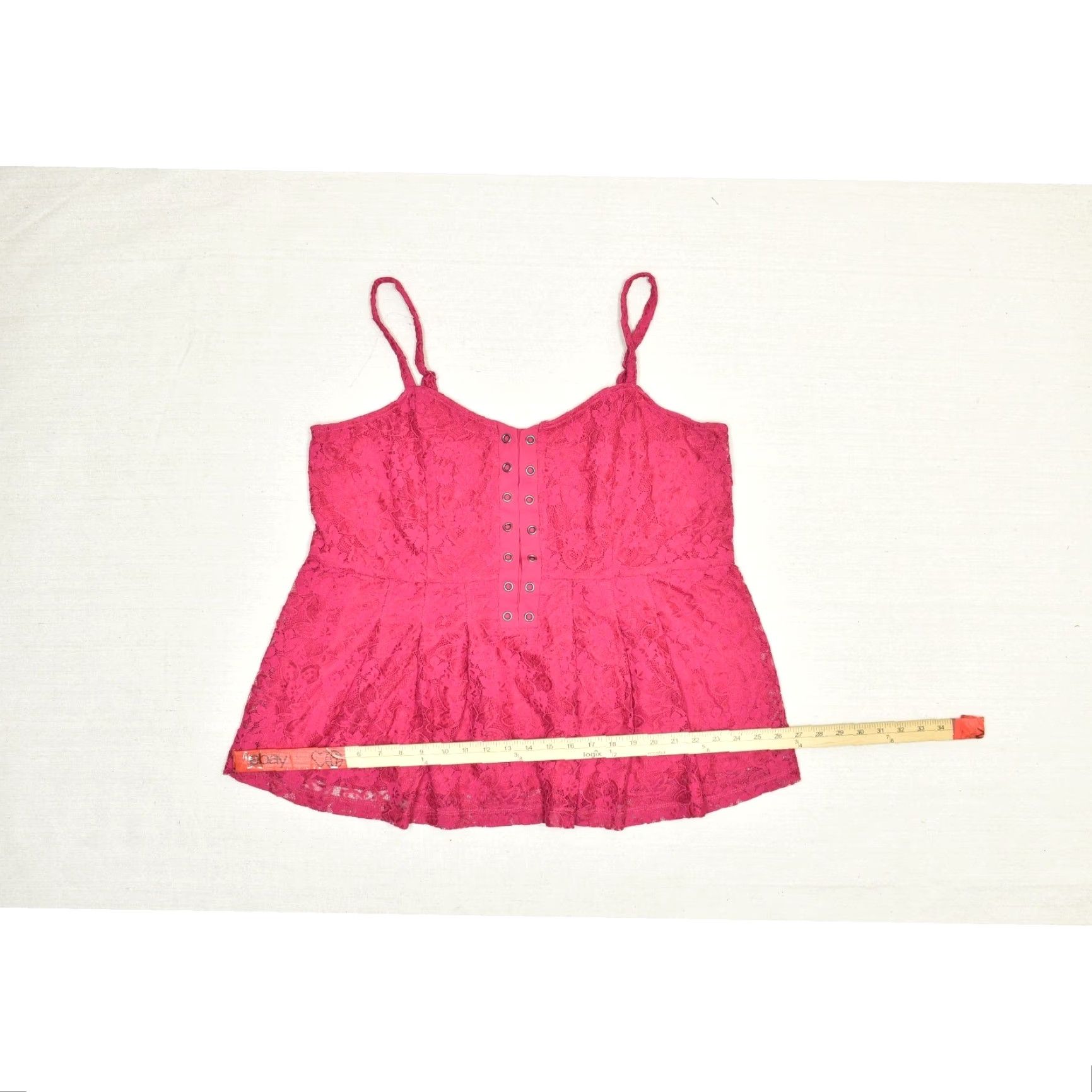 Torrid Torrid Pink Lace Peplum Cami Top Blouse Plus Size 2 Sleeveless Smocked Back Womens Shirt Summer Spring Size XS / US 0-2 / IT 36-38 - 5 Thumbnail
