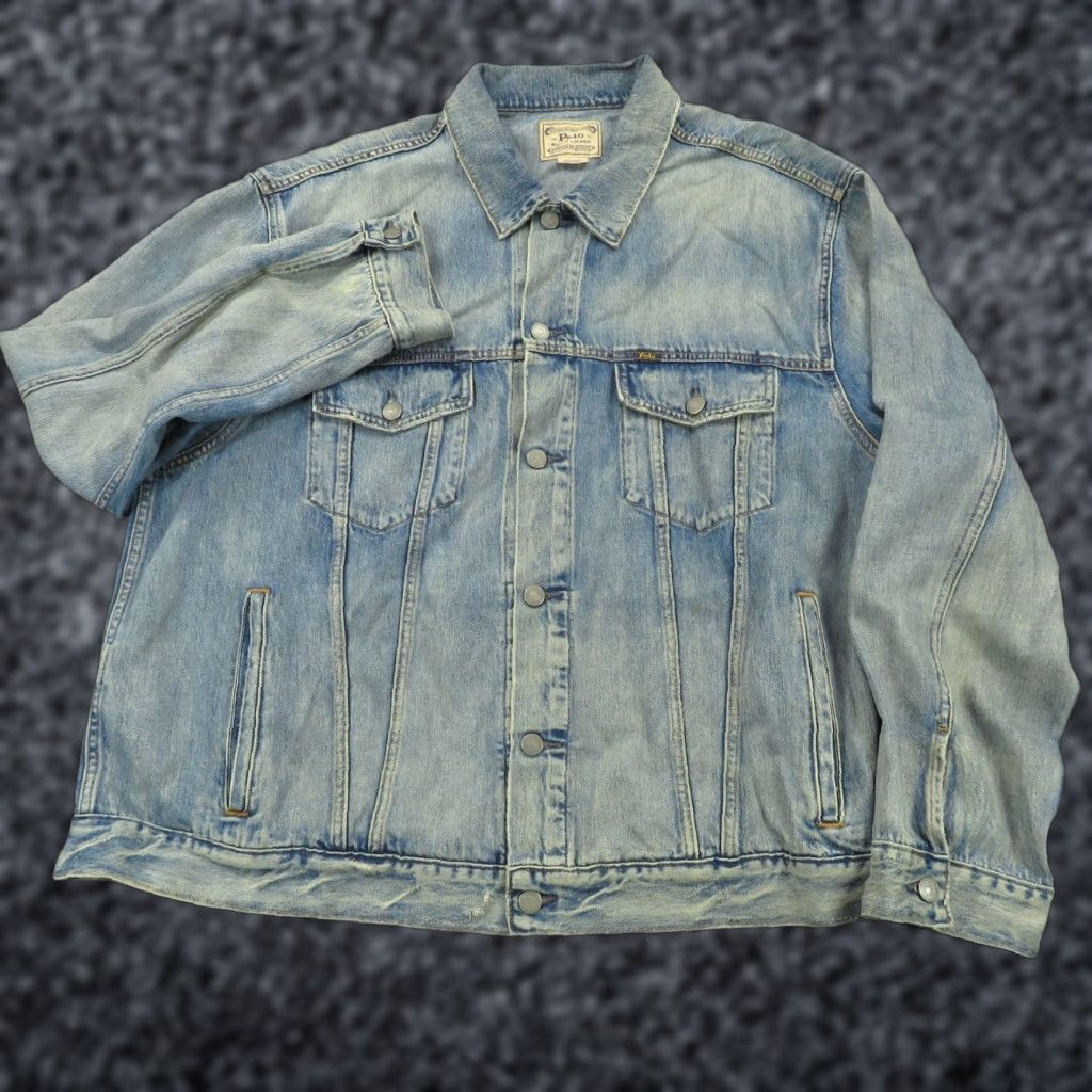 Polo Ralph Lauren Polo Ralph Lauren Jacket 2XB Mens Blue Light Wash Distressed Trucker Biker Moto Denim Jacket Size US XXL / EU 58 / 5 - 1 Thumbnail