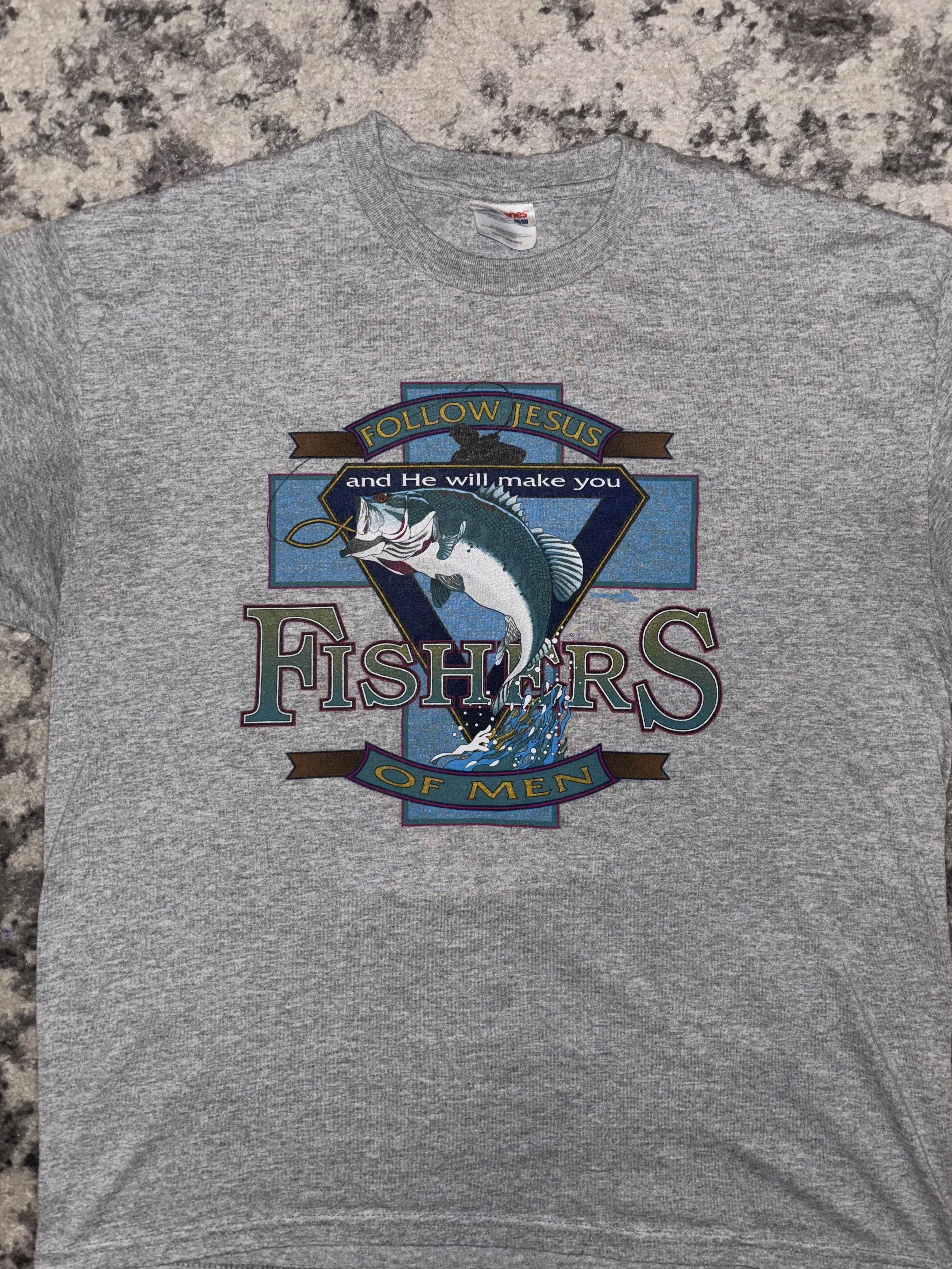 Vintage 90s Follow Jesus Fishing Shirt Size US L / EU 52-54 / 3 - 1 Thumbnail