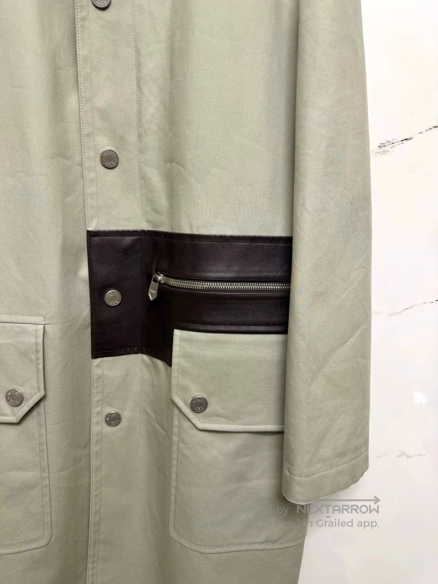 Hermes hermes gray and white leather coat. Size XL / US 12-14 / IT 48-50 - 2 Thumbnail