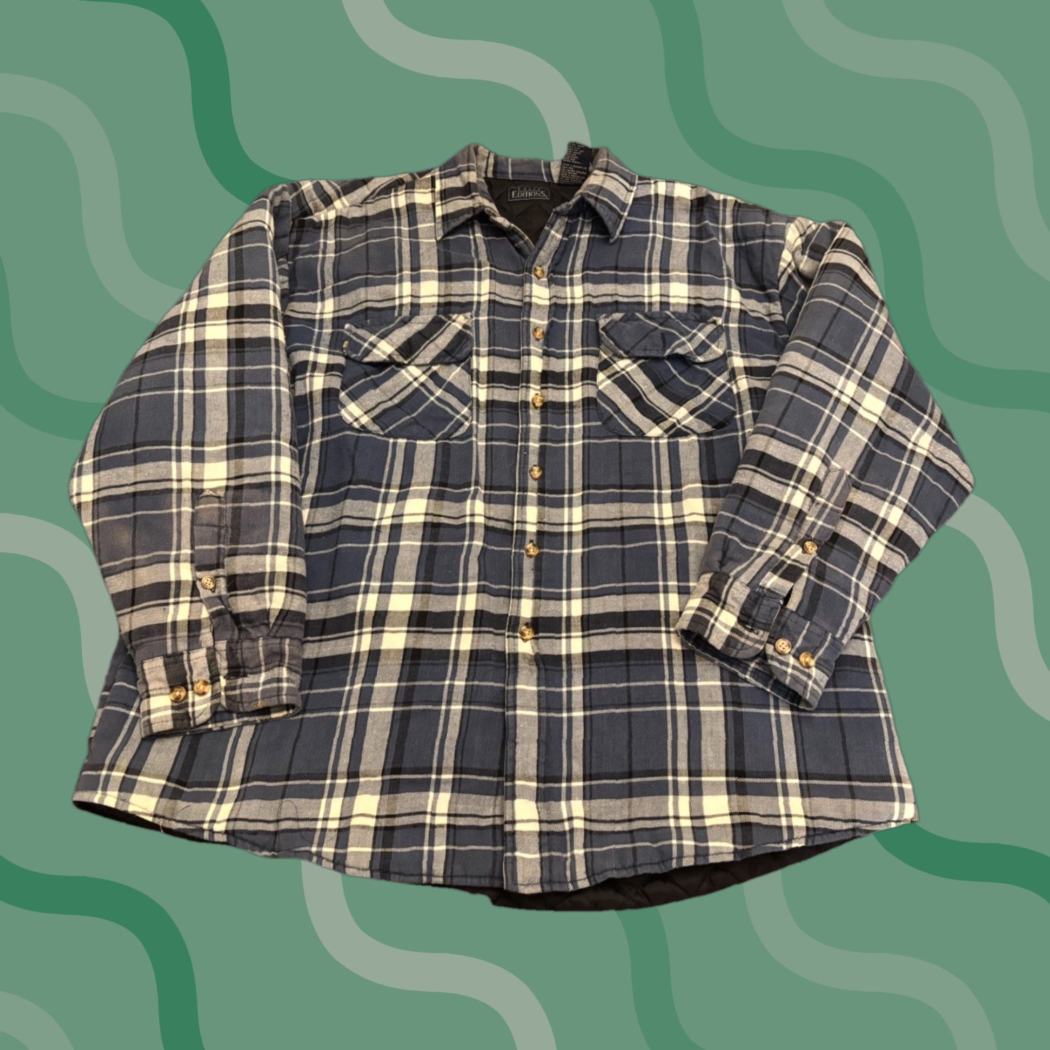 Vintage VINTAGE Flannel Shacket Quilted Liner Mens XL Blue Plaid Heavyweight Pockets 90s Outdoor Button-Up Shirt Size US XL / EU 56 / 4 - 1 Thumbnail