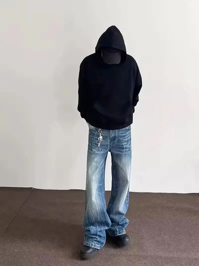 Japanese Brand Street distressed corrugated crease micro-flared jeans y2k Size US 32 / EU 48 - 4 Thumbnail