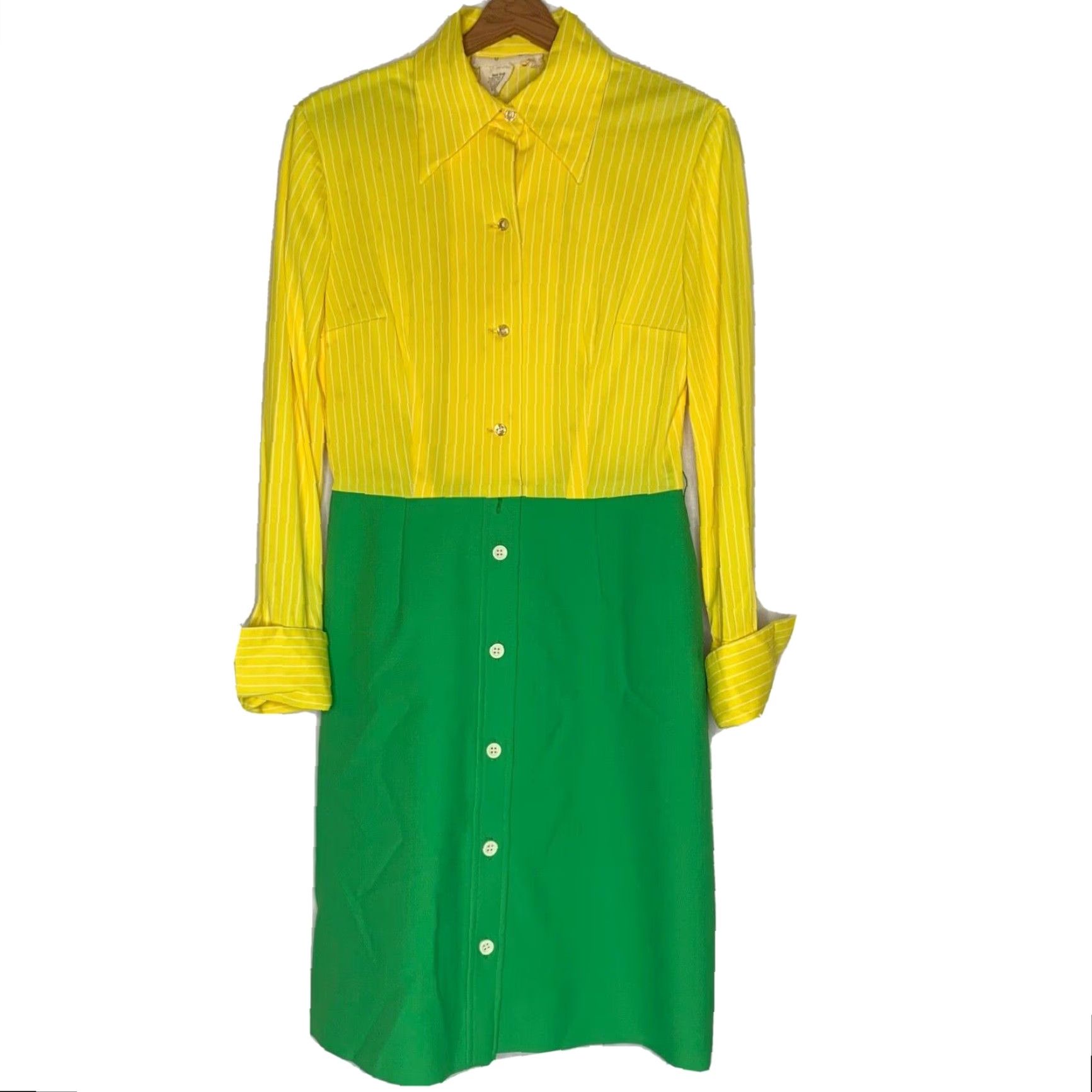 Vintage VINTAGE California Girl Dress and Jacket Set 1960s Green Yellow Mod Stripe Size 12 Womens Size XL / US 12-14 / IT 48-50 - 7 Thumbnail