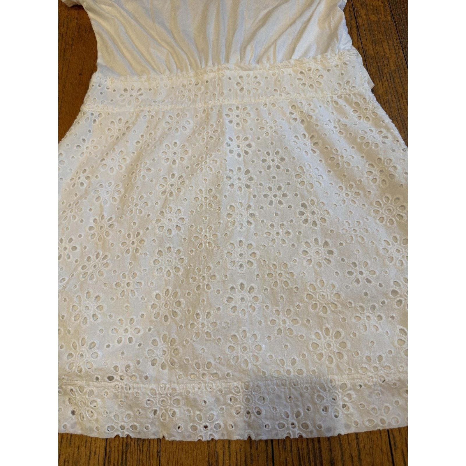 Veronica Beard Veronica Beard Dress Large White Eyelet V-Neck Pima Cotton Size L / US 10 / IT 46 - 5 Thumbnail