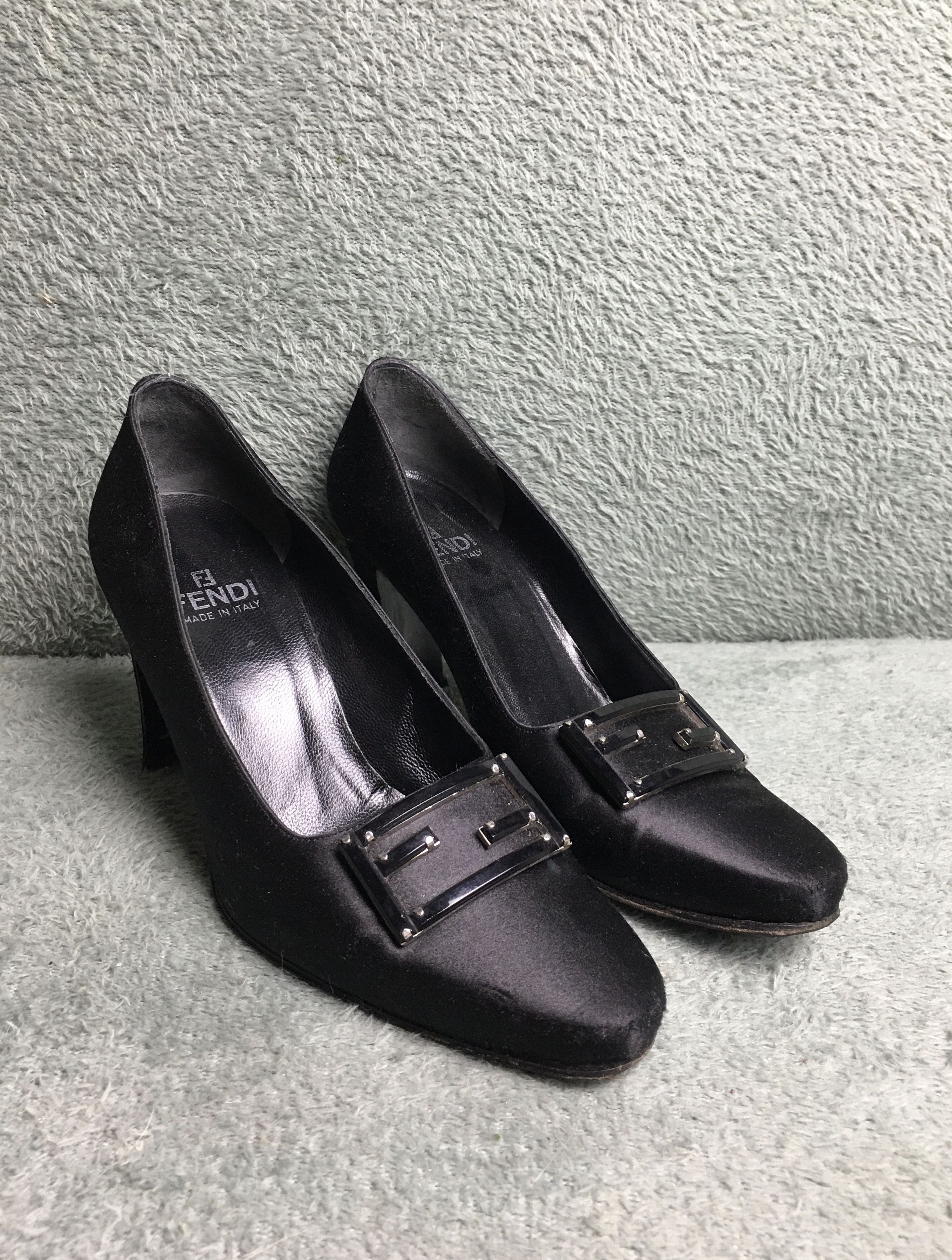 Fendi FENDI Black Satin Logo Buckle Pumps Heels IT 35 Size US 5 / IT 35 - 2 Thumbnail