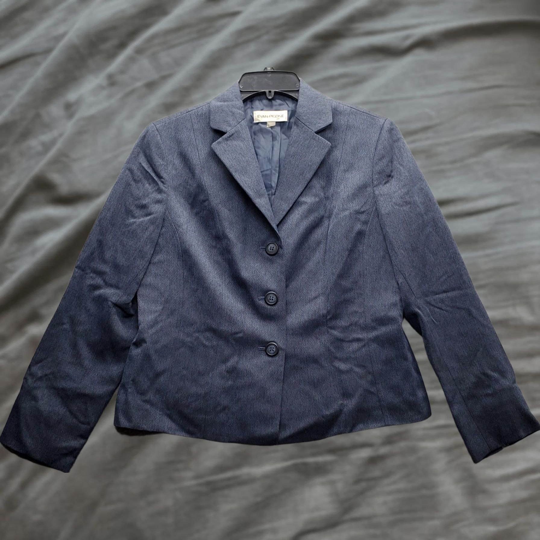 Evan Picone Evan-Picone Blazer Jacket Women 12 Blue Lined Notch Lapel Single Breasted Formal Shirt Women Size 12 Blue Blazer Size XL / US 12-14 / IT 48-50 - 1 Thumbnail