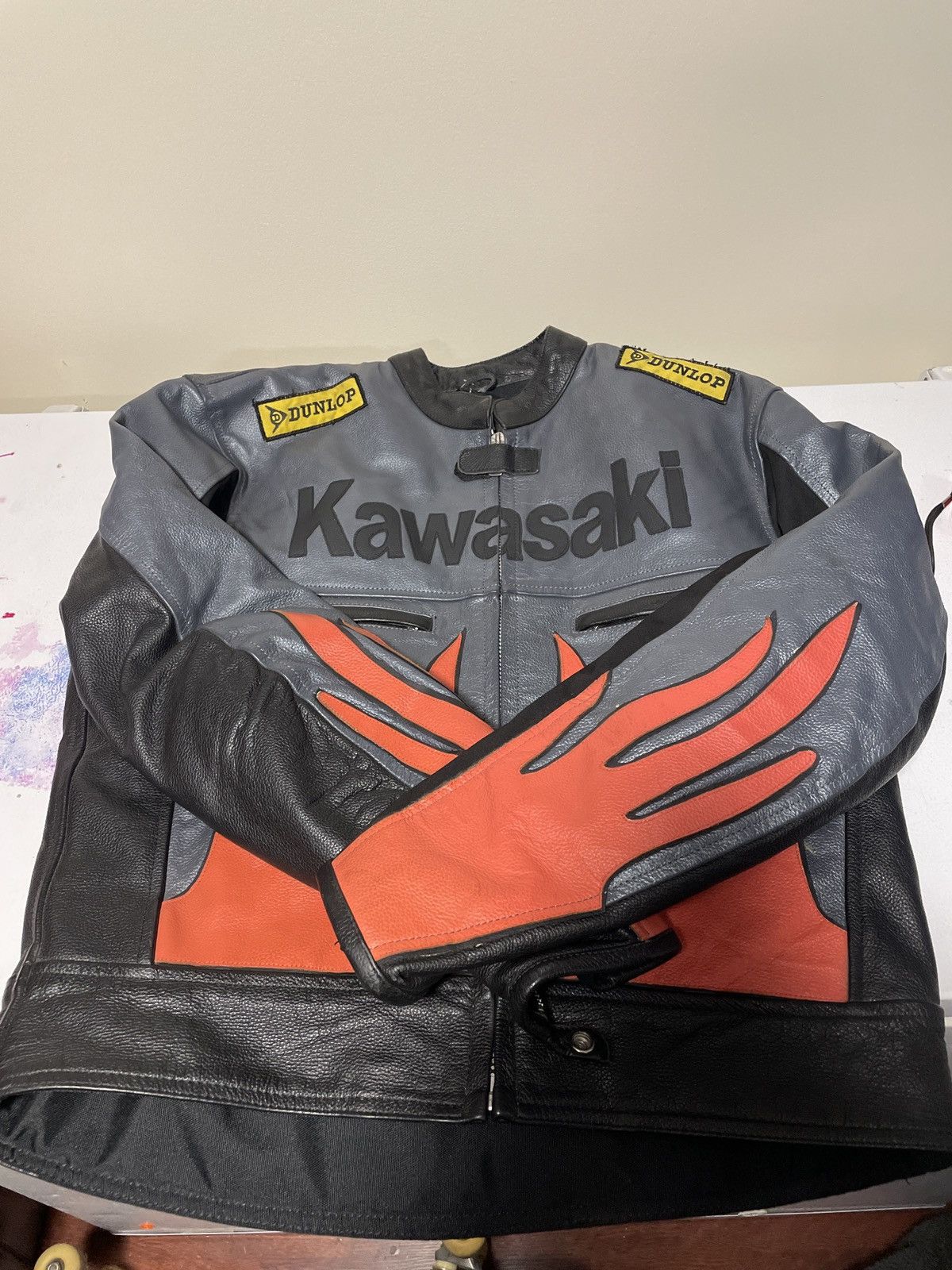 Vintage Kawasaki Leather Motorcycle Jacket Size US L / EU 52-54 / 3 - 1 Thumbnail