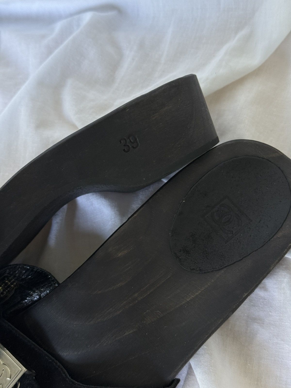 Chanel CHANEL “CC” Buckle Black Suede Clogs Sandals Flip flops Size US 8 / IT 38 - 8 Thumbnail