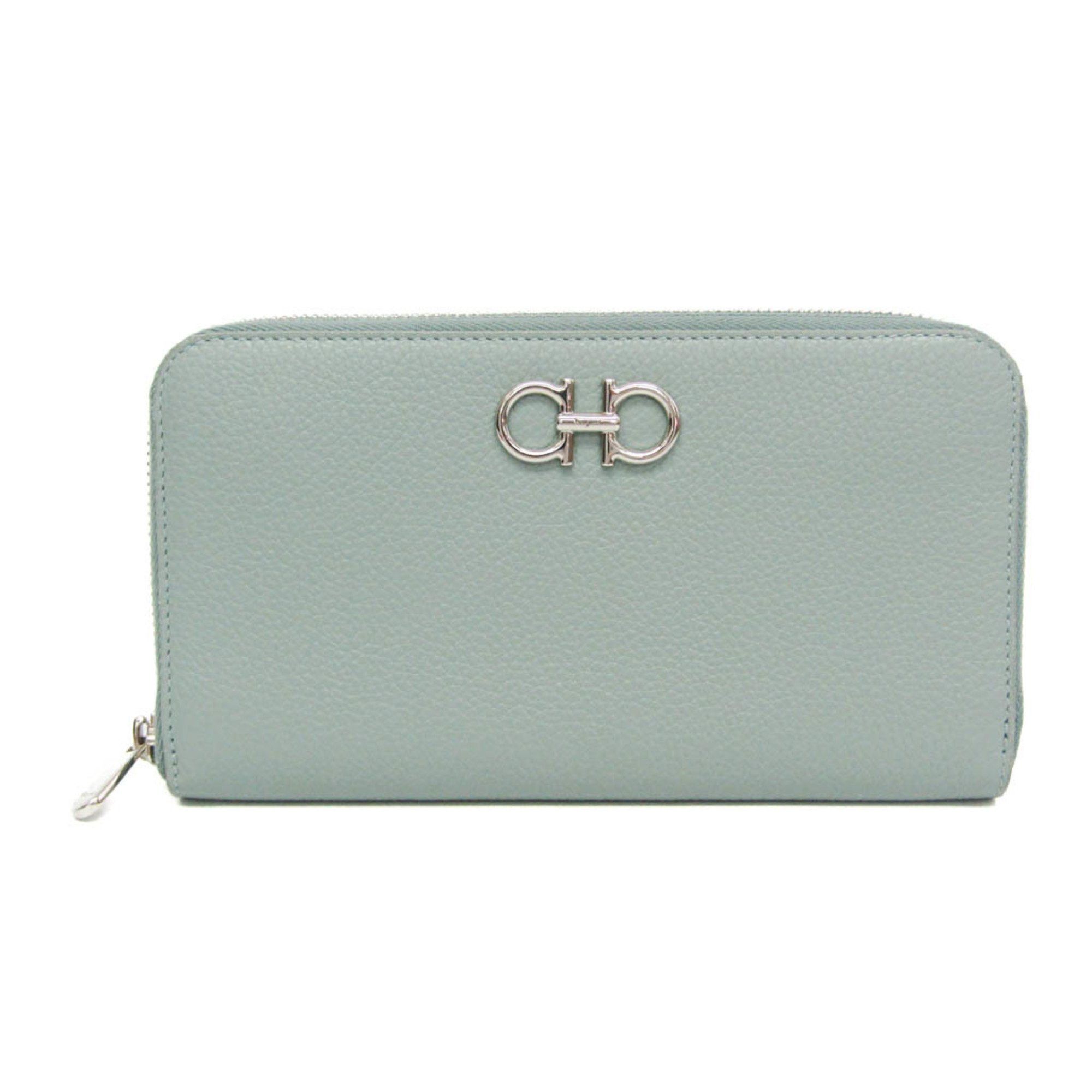 Salvatore Ferragamo Salvatore Ferragamo Gancini 22 0405 Women's Leather Long Wallet (bi-fold) Light Green Size ONE SIZE - 1 Thumbnail