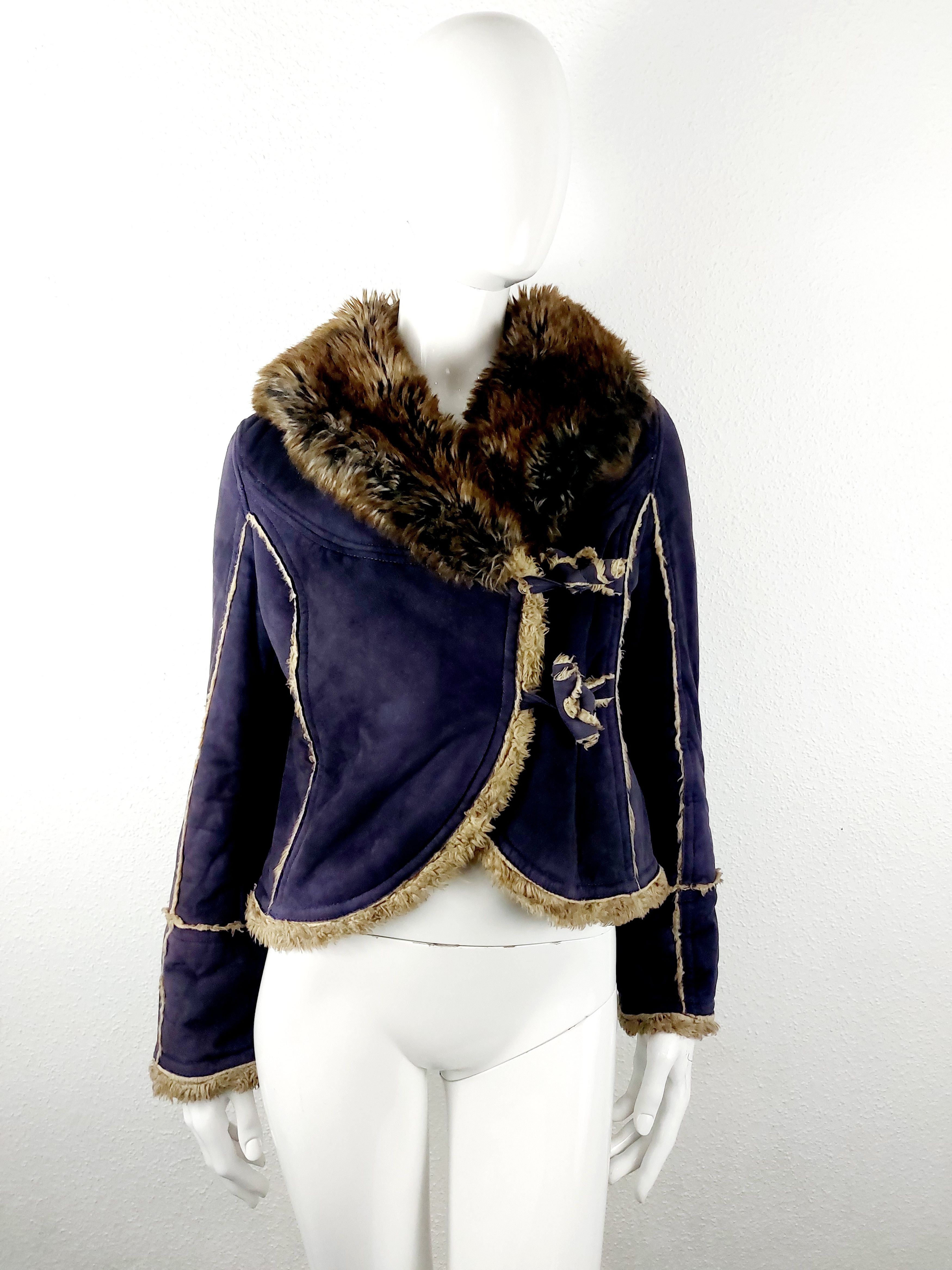 Miss Sixty Miss Sixty Faux Fur Suede Blue Navy Cropped Jacket Coat Size S / US 4 / IT 40 - 2 Thumbnail