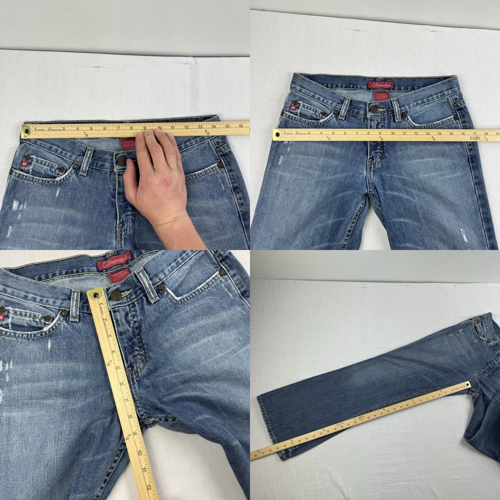 Vintage VINTAGE Aéropostale Jeans Womens Flared 3/4 Blue Grunge Y2K Retro Punk Style Denim Size 26" / US 2 / IT 38 - 8 Thumbnail