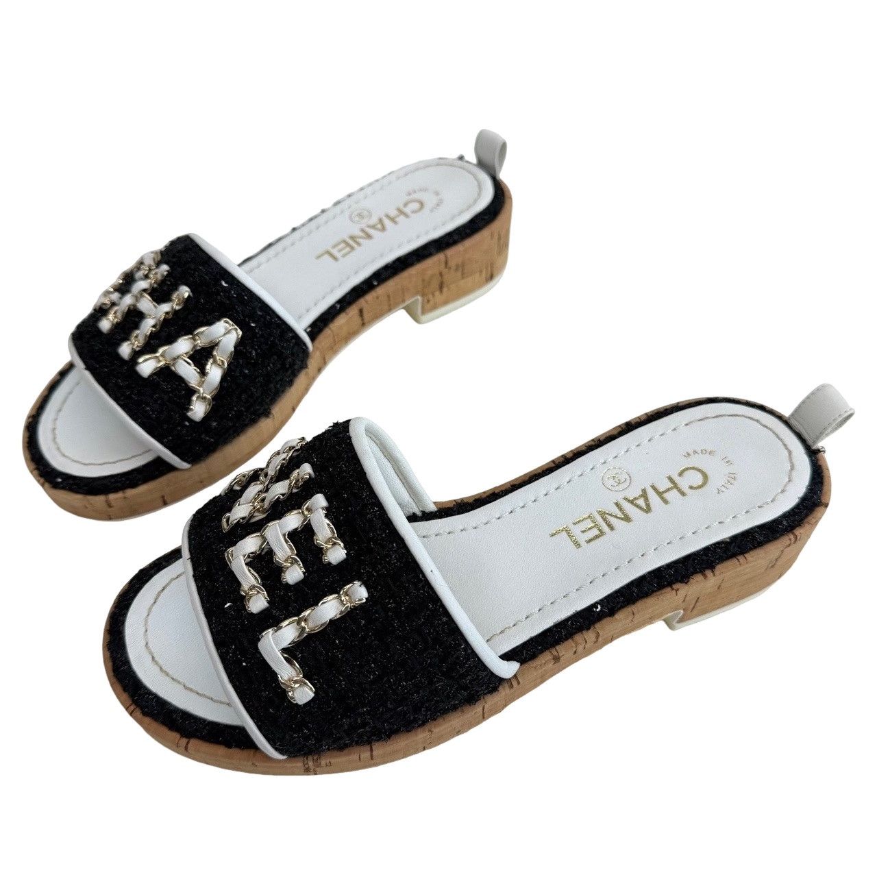 Chanel Chanel Tweed Chain Logo Sandals Size 35.5 Size US 5.5 / IT 35.5 - 1 Thumbnail