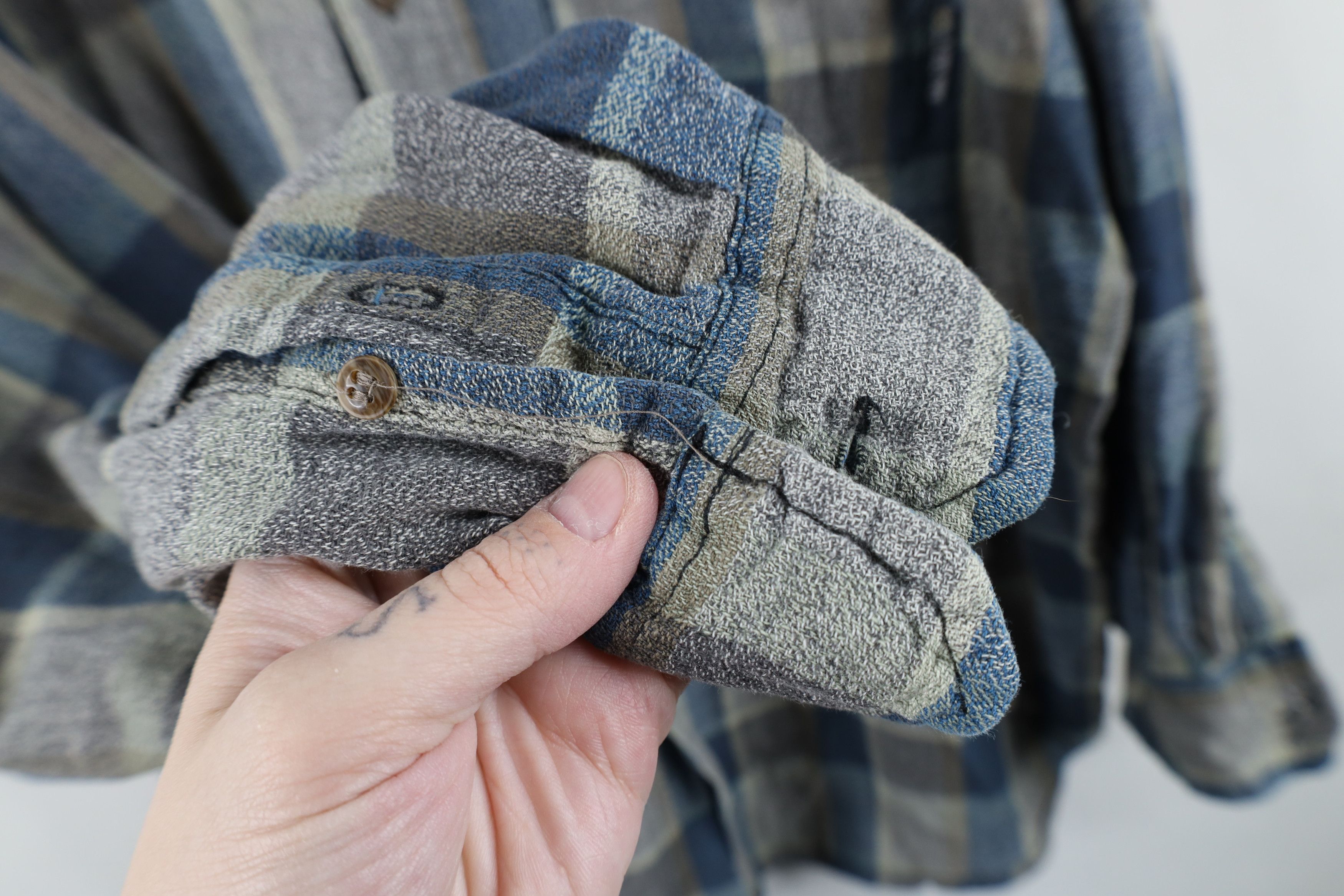 Vintage Vintage 90s Streetwear Knit Band Collar Button Shirt Plaid Size US XL / EU 56 / 4 - 7 Thumbnail