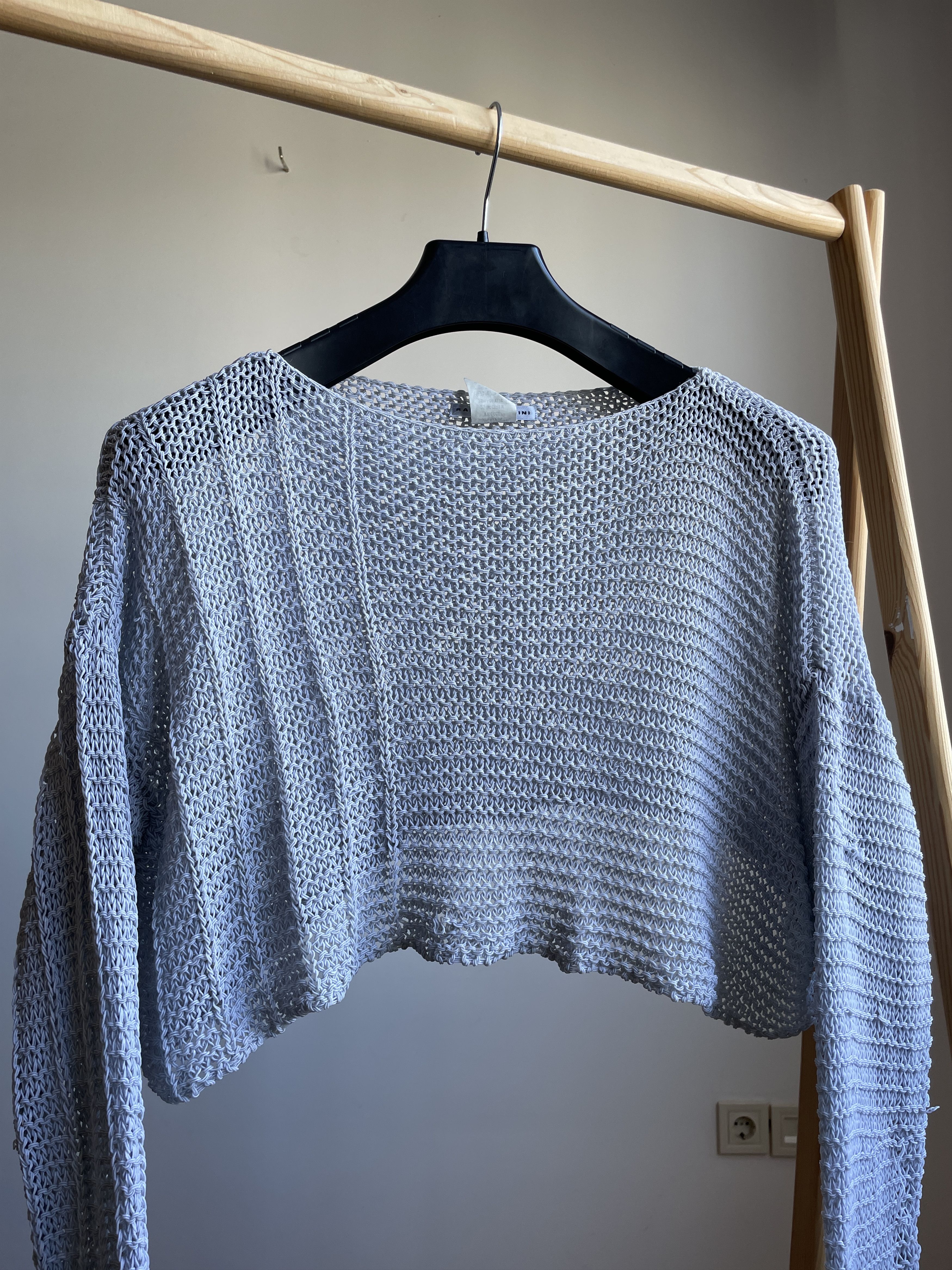 Sarah Pacini Sarah Pacini Cropped Mesh Knit Oversized Sweater Size ONE SIZE - 3 Thumbnail