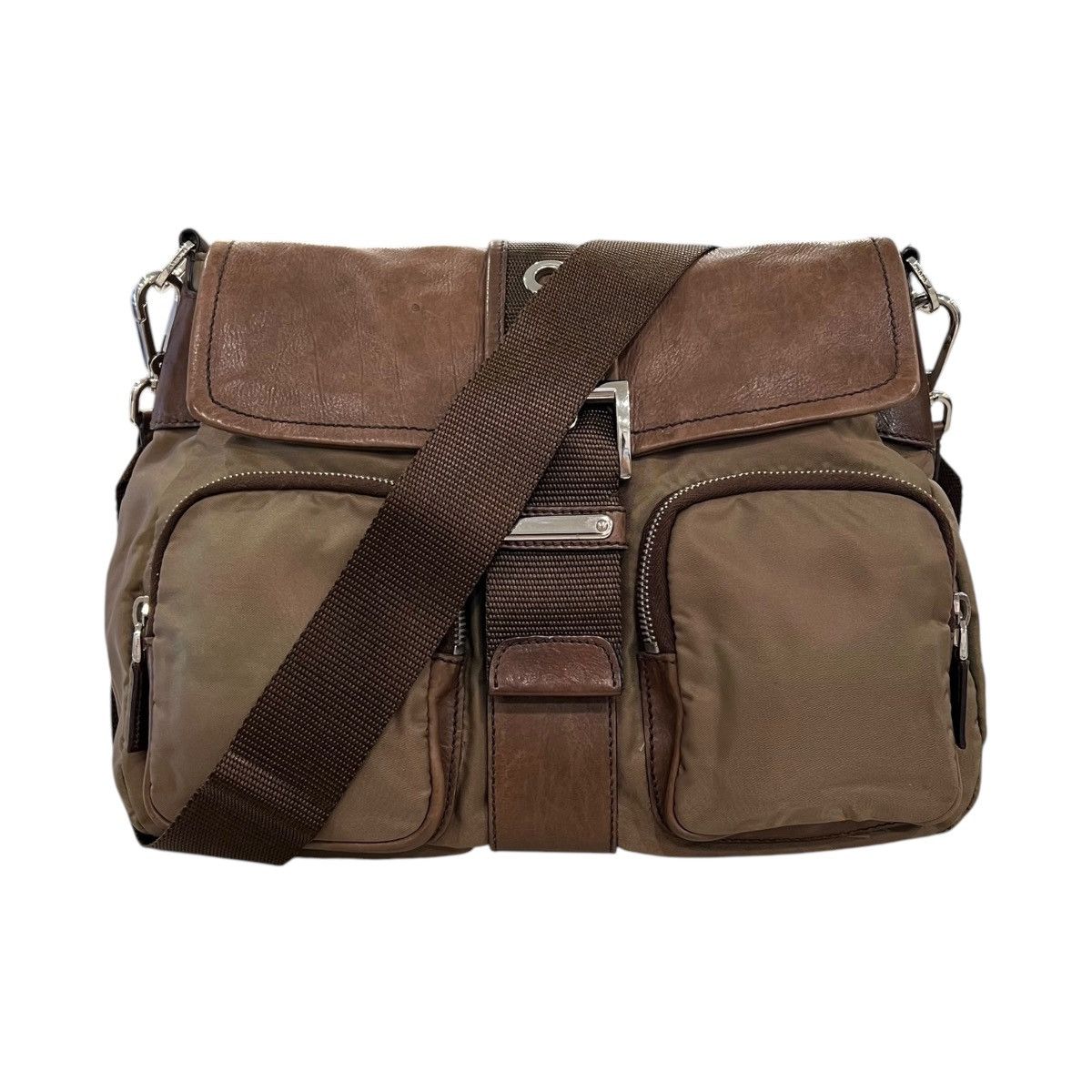 Prada Nylon Tessuto Vitello Utility Crossbody Messenger Bag in Brown, Men's