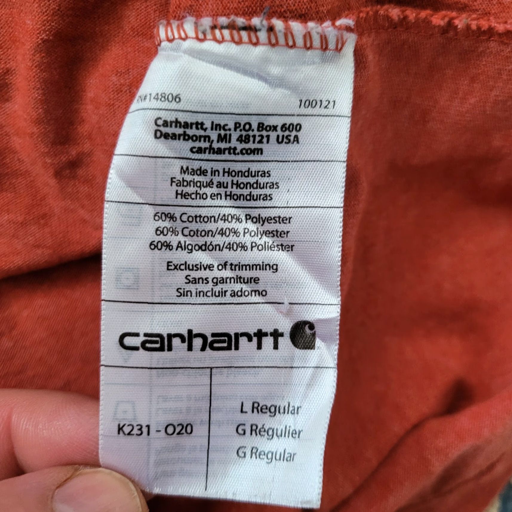 Carhartt VINTAGE Carhartt Red Long Sleeve Shirt L Mens Shirt Red 60% Cotton/40% Polyester Vintage Size US L / EU 52-54 / 3 - 8 Thumbnail
