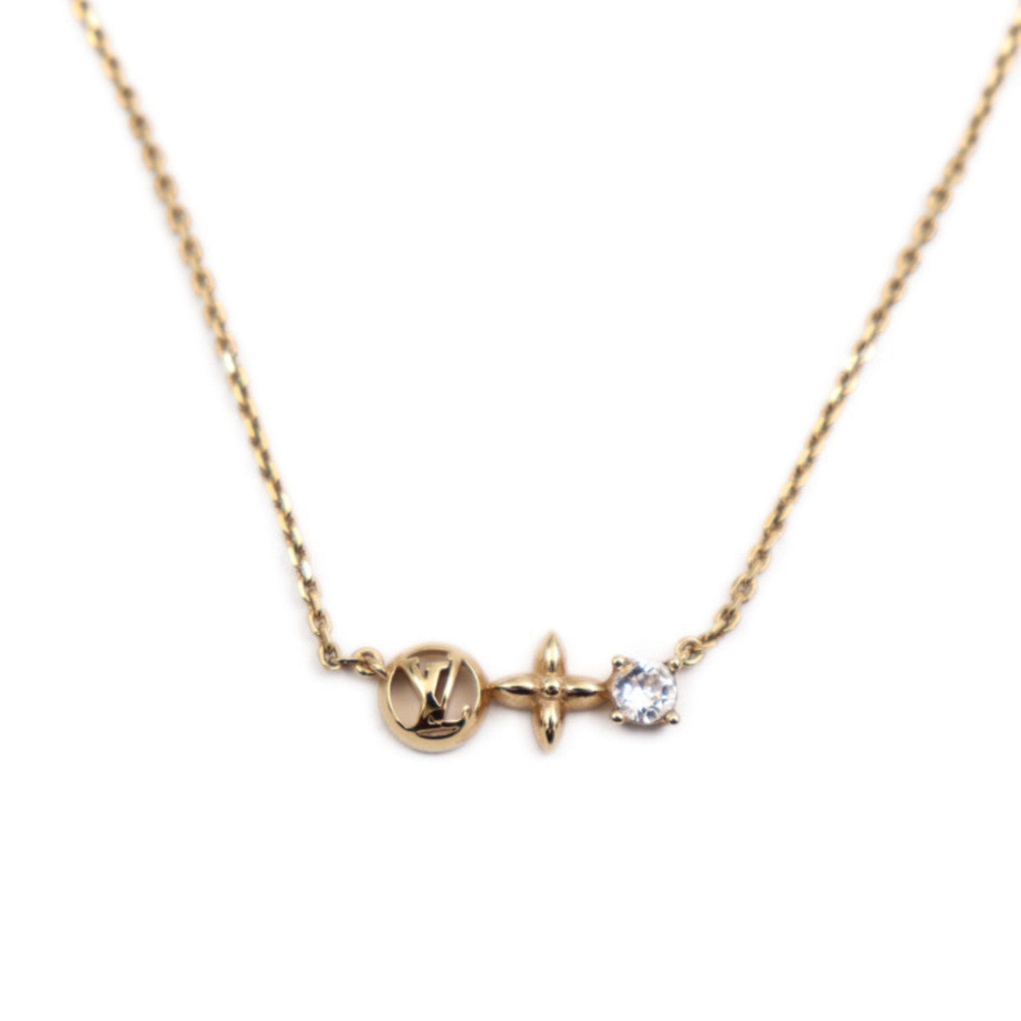 image of Louis Vuitton Petit Louis Necklace M00368 Metal Rhinestone Gold Lv Circle Monogram Flower Vuitton, 