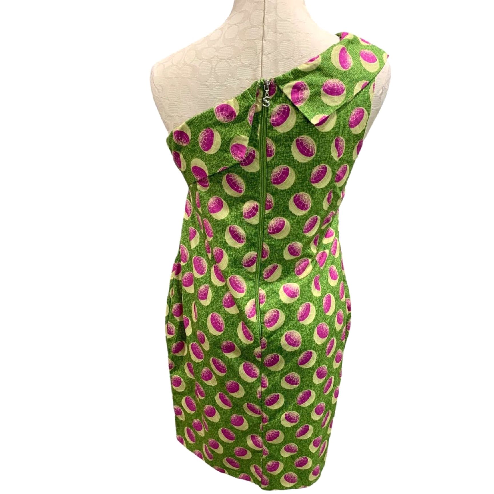 Pinko VINTAGE Medium One Shoulder Sheath Dress Women M Green 1960s Short Shirt (Dress?) Size M / US 6-8 / IT 42-44 - 4 Thumbnail