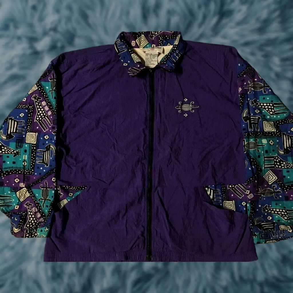 Vintage VINTAGE 90s Abstract Animal Art jacket Mens M Purple Hip Hop Vaporwave 80s 90s Nautical Punk Retro Windbreaker White Stag Jacket Size US M / EU 48-50 / 2 - 1 Thumbnail